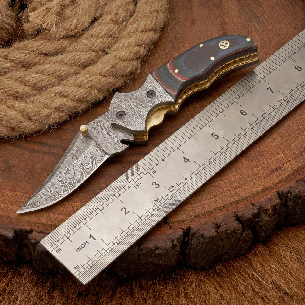 Handmade Damascus Steel Pocket Knife - Back Lock Folding Knife with Pocket Clip
