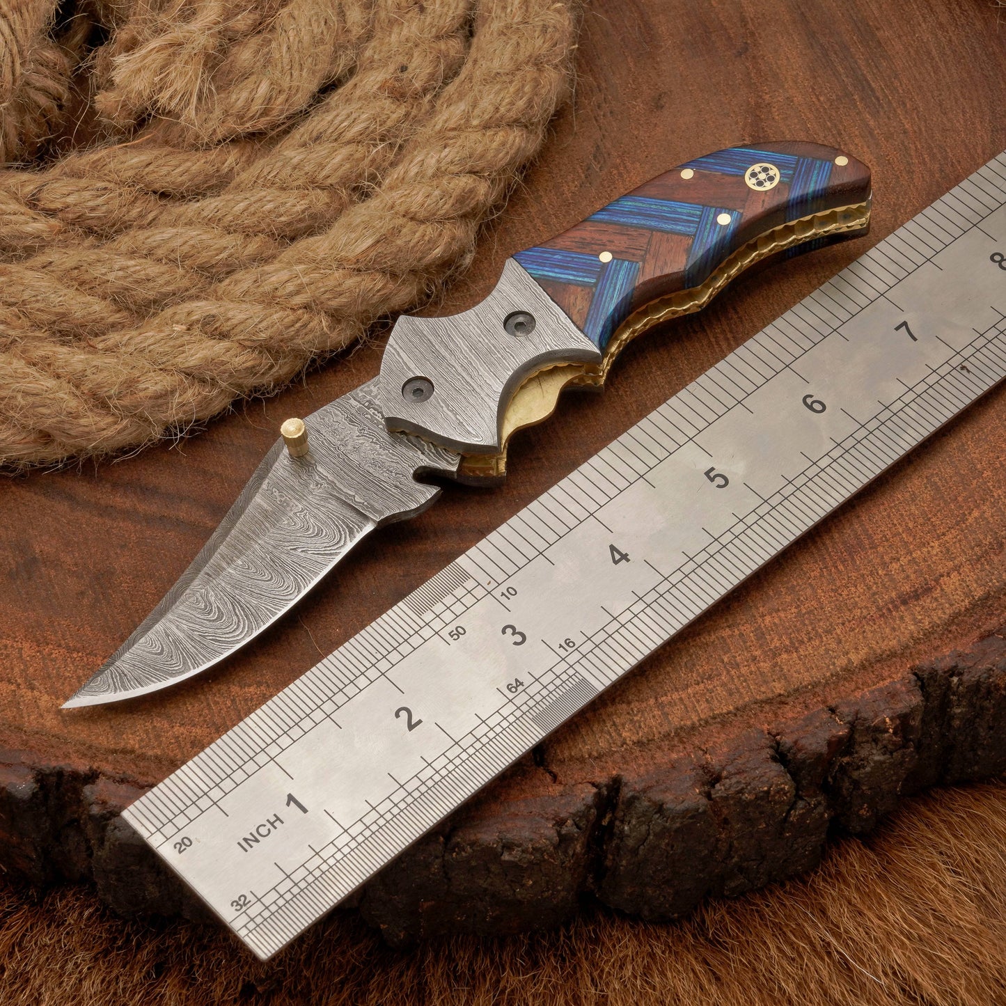 Hand Forged Damascus Steel Hunting Pocket Knife-Camping Folding Blade With Pocket Clip