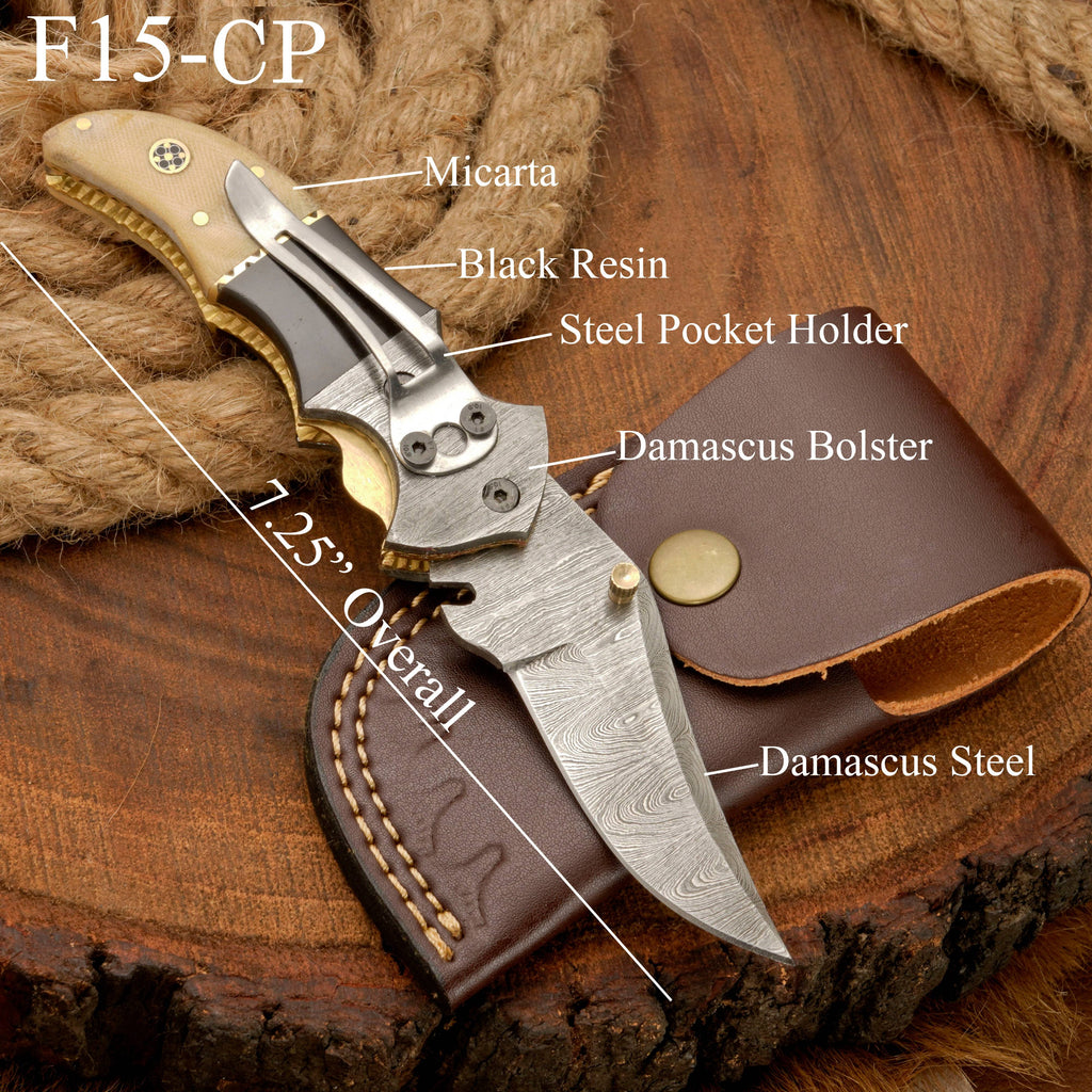 EDC Hand Forged Damascus Pocket Knife-Camping Folding knife | Pocket Clip knife with Micarta Handle