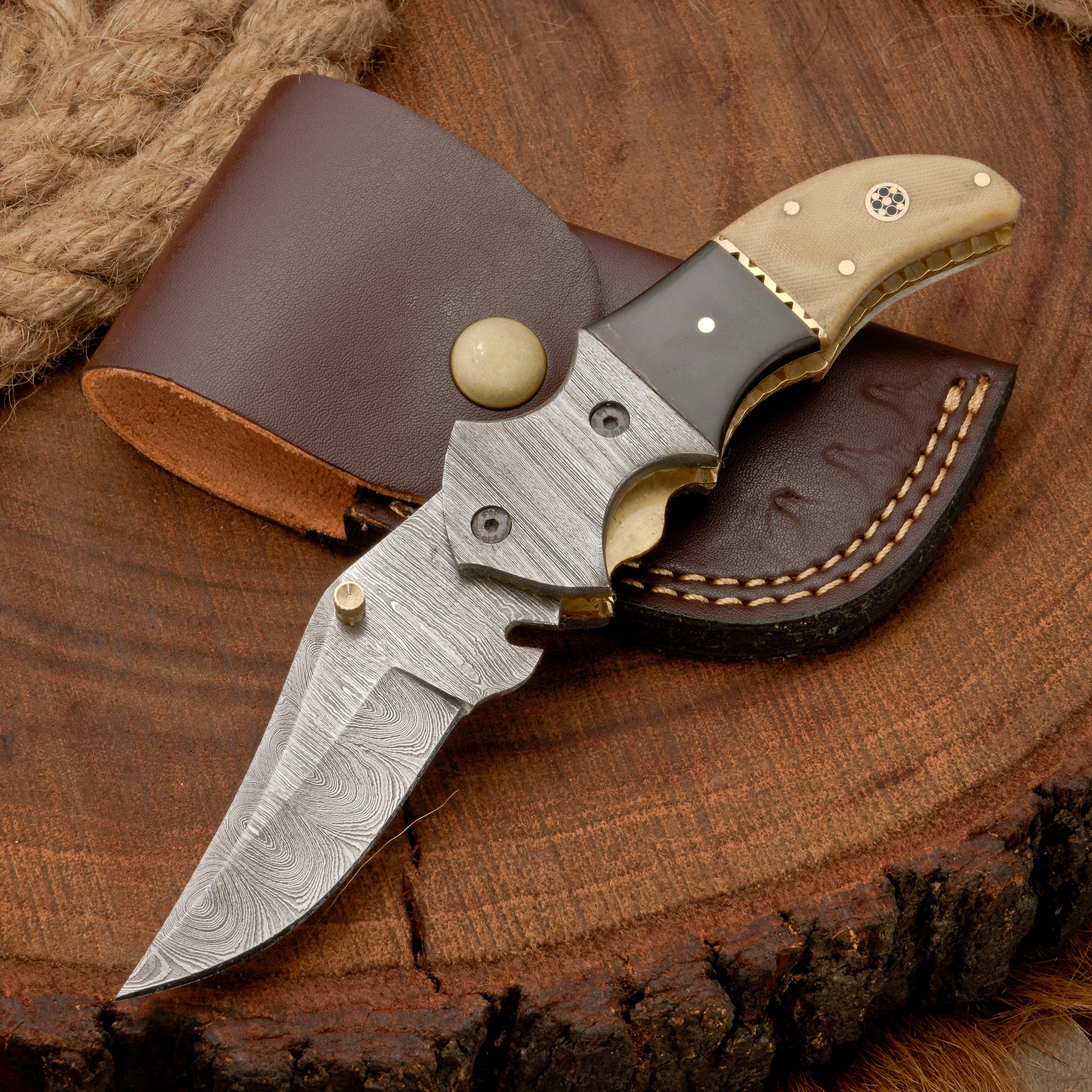 EDC Hand Forged Damascus Pocket Knife-Camping Folding knife | Pocket Clip knife with Micarta Handle