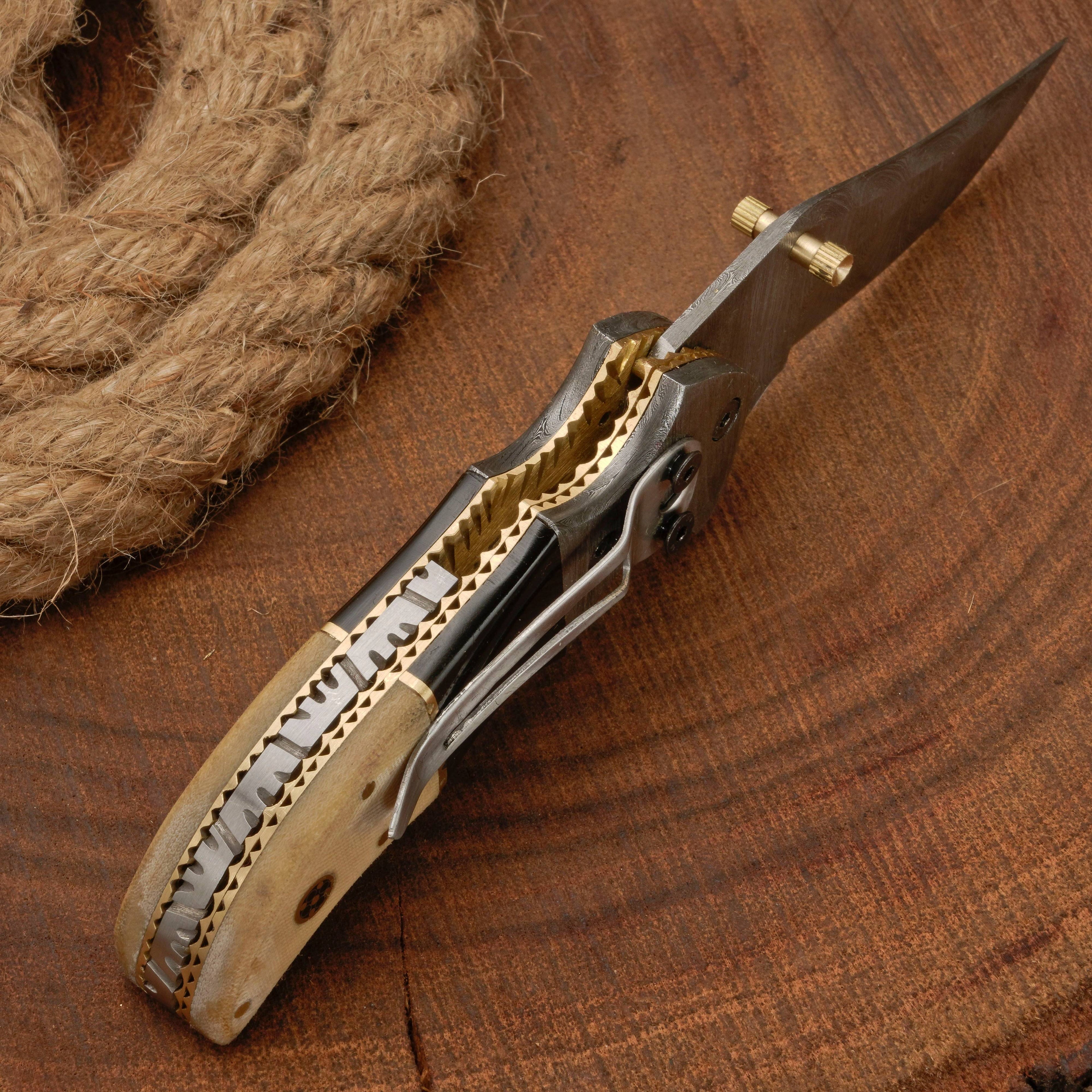 EDC Hand Forged Damascus Pocket Knife-Camping Folding knife | Pocket Clip knife with Micarta Handle