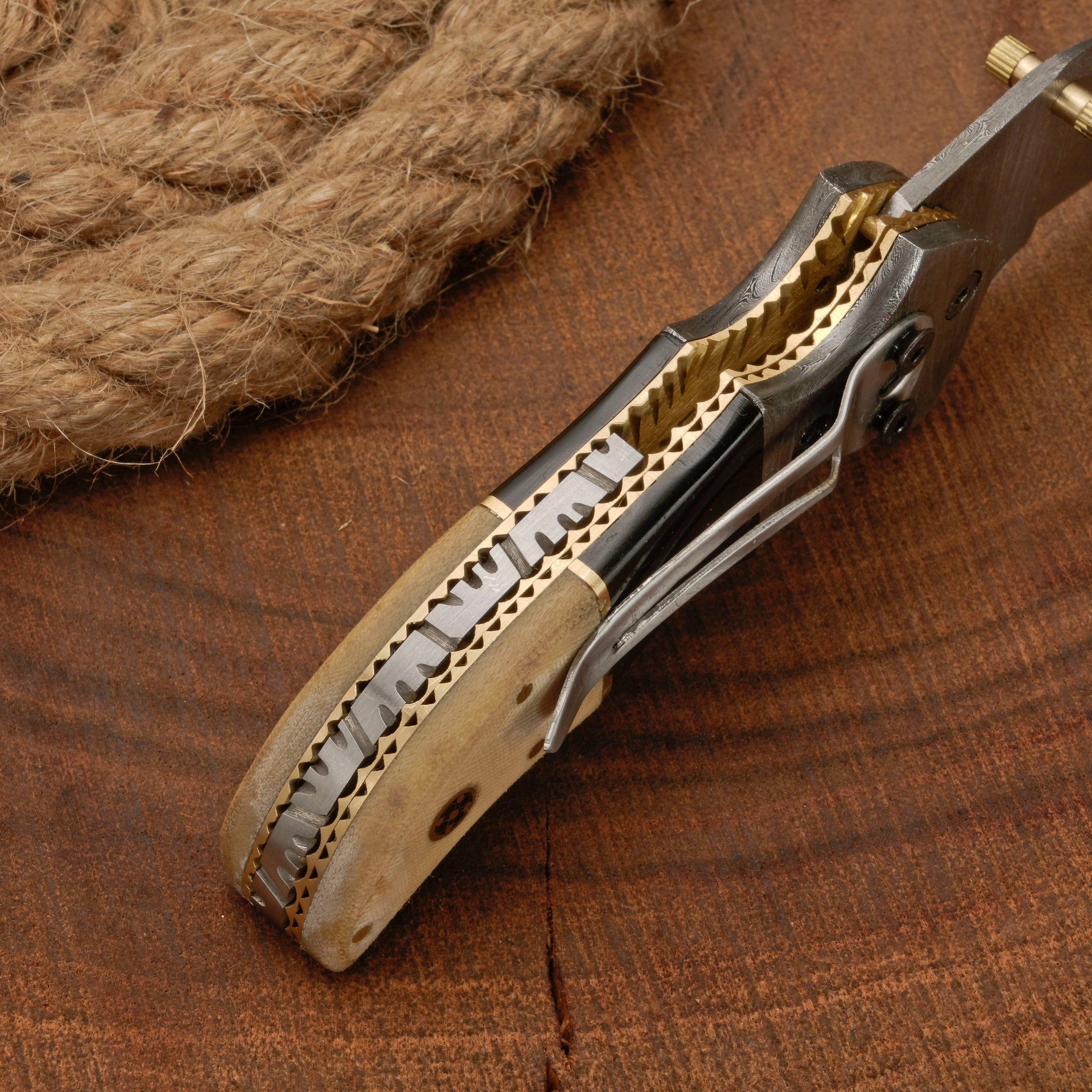 EDC Hand Forged Damascus Pocket Knife-Camping Folding knife | Pocket Clip knife with Micarta Handle