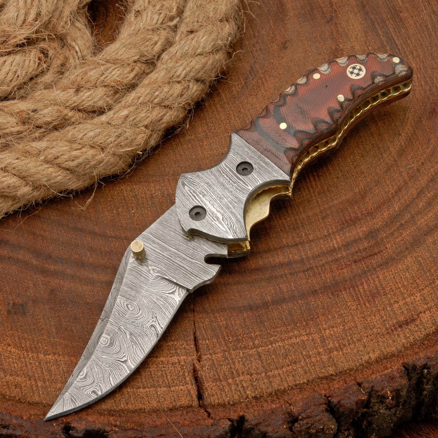 Handmade Forged Damascus Pocket Knife with Pocket Clip & Micarta Handle