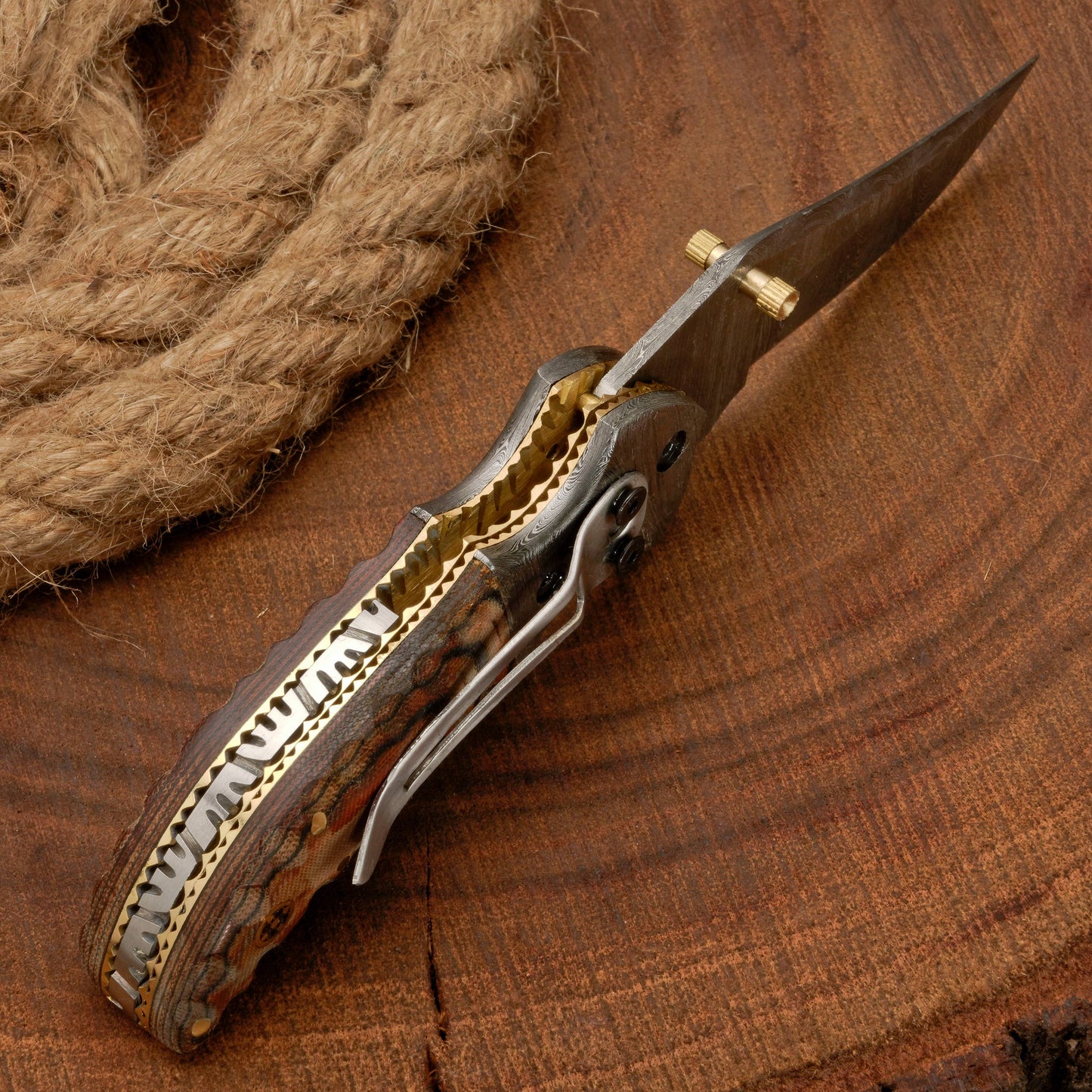 Handmade Forged Damascus Pocket Knife with Pocket Clip & Micarta Handle