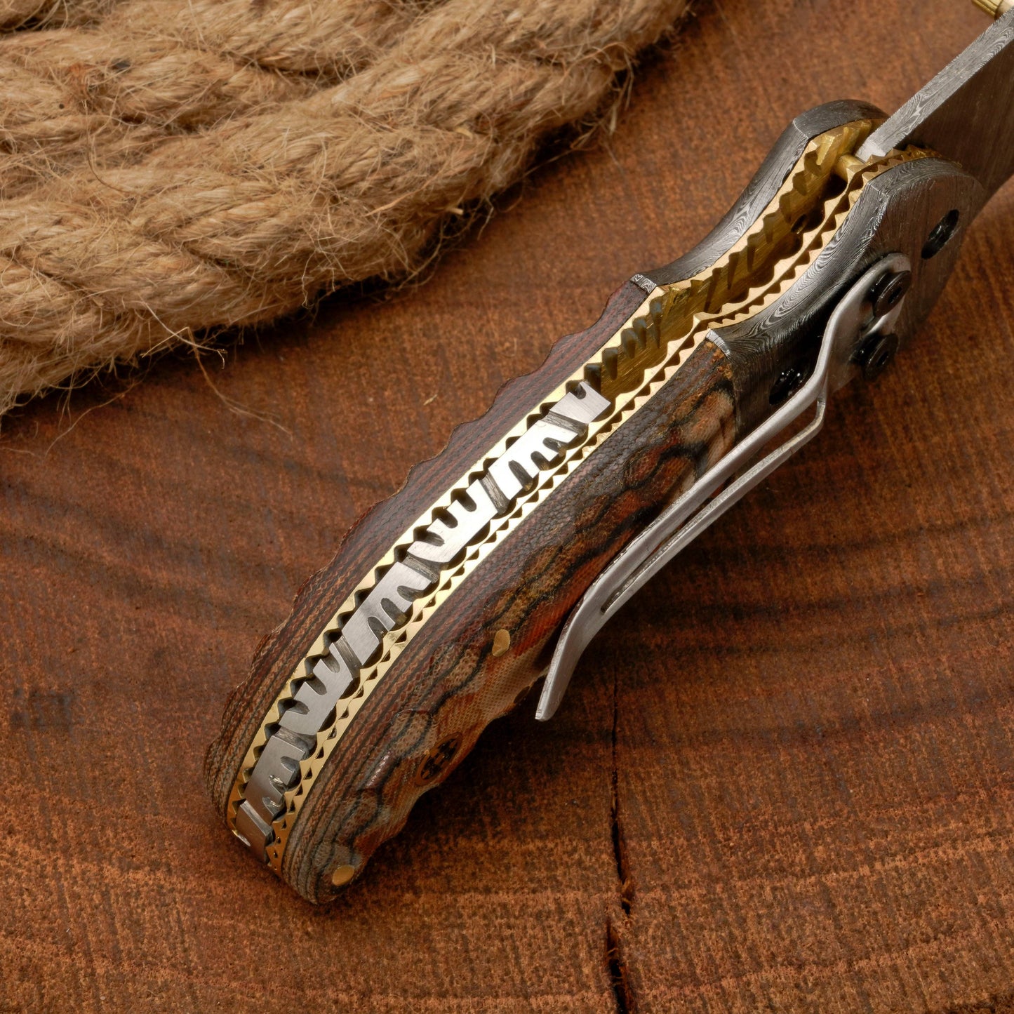 Handmade Forged Damascus Pocket Knife with Pocket Clip & Micarta Handle
