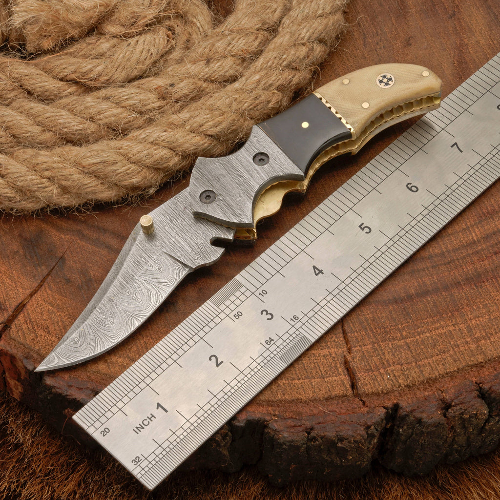 EDC Hand Forged Damascus Pocket Knife-Camping Folding knife | Pocket Clip knife with Micarta Handle
