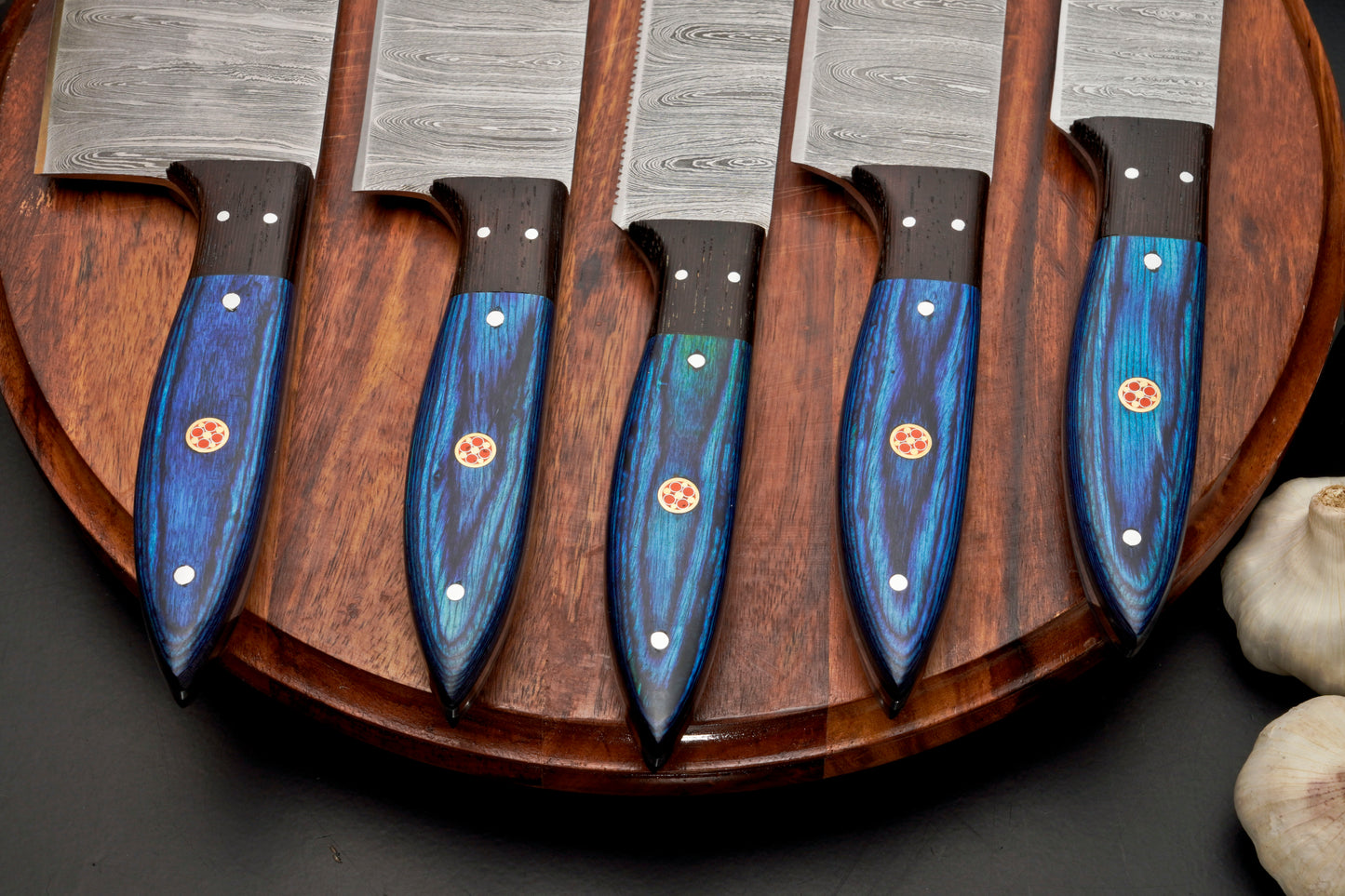 Custom Handmade Forged Damascus Steel Chef Set-Kitchen Knives Set W/ Leather Roll