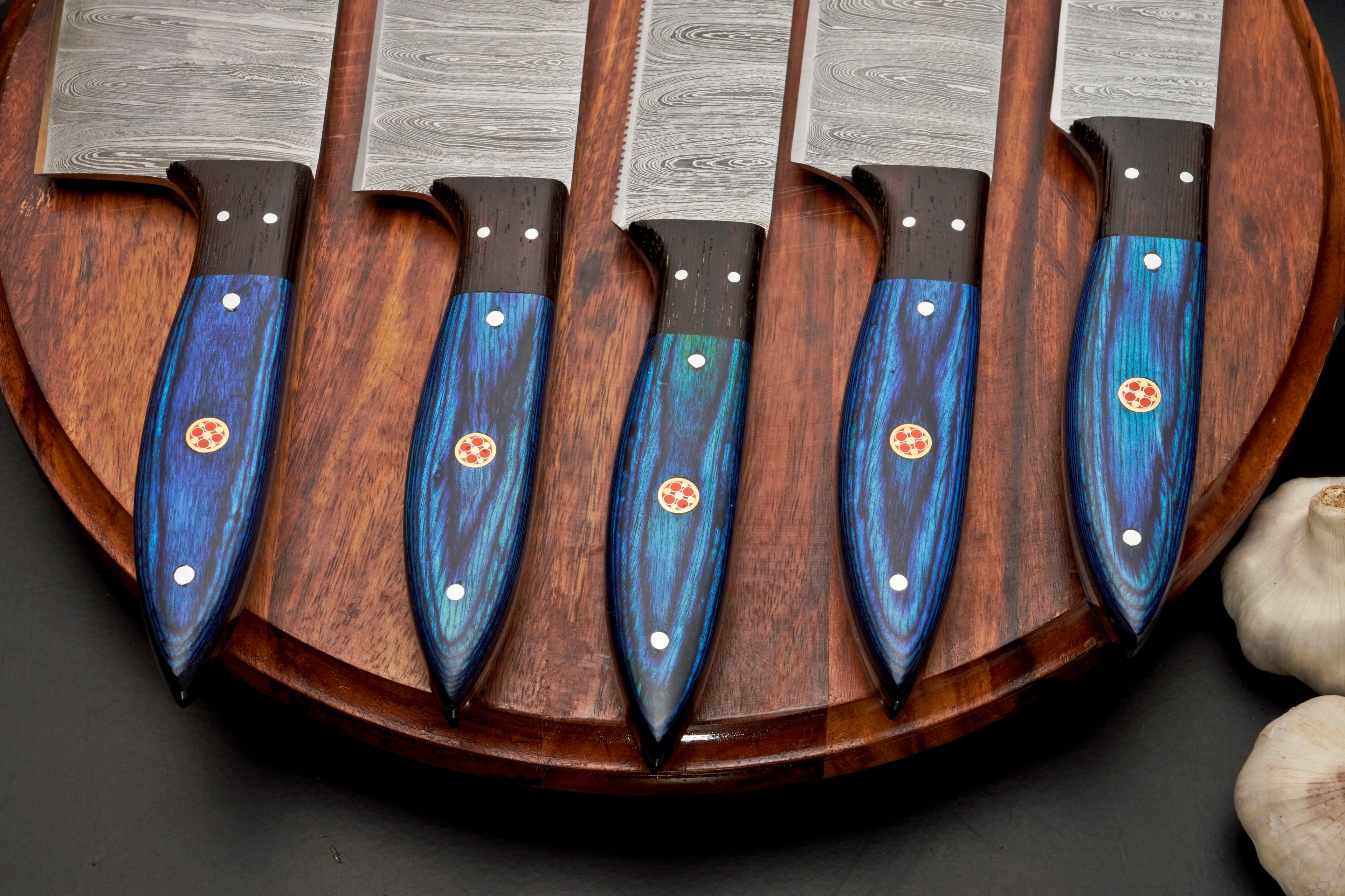 Custom Handmade Forged Damascus Steel Chef Set-Kitchen Knives Set W/ Leather Roll