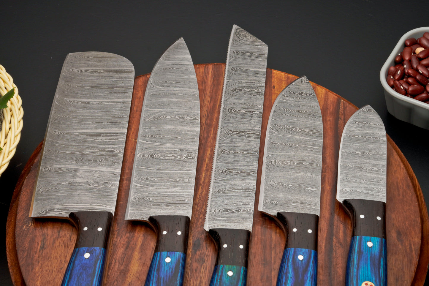 Custom Handmade Forged Damascus Steel Chef Set-Kitchen Knives Set W/ Leather Roll