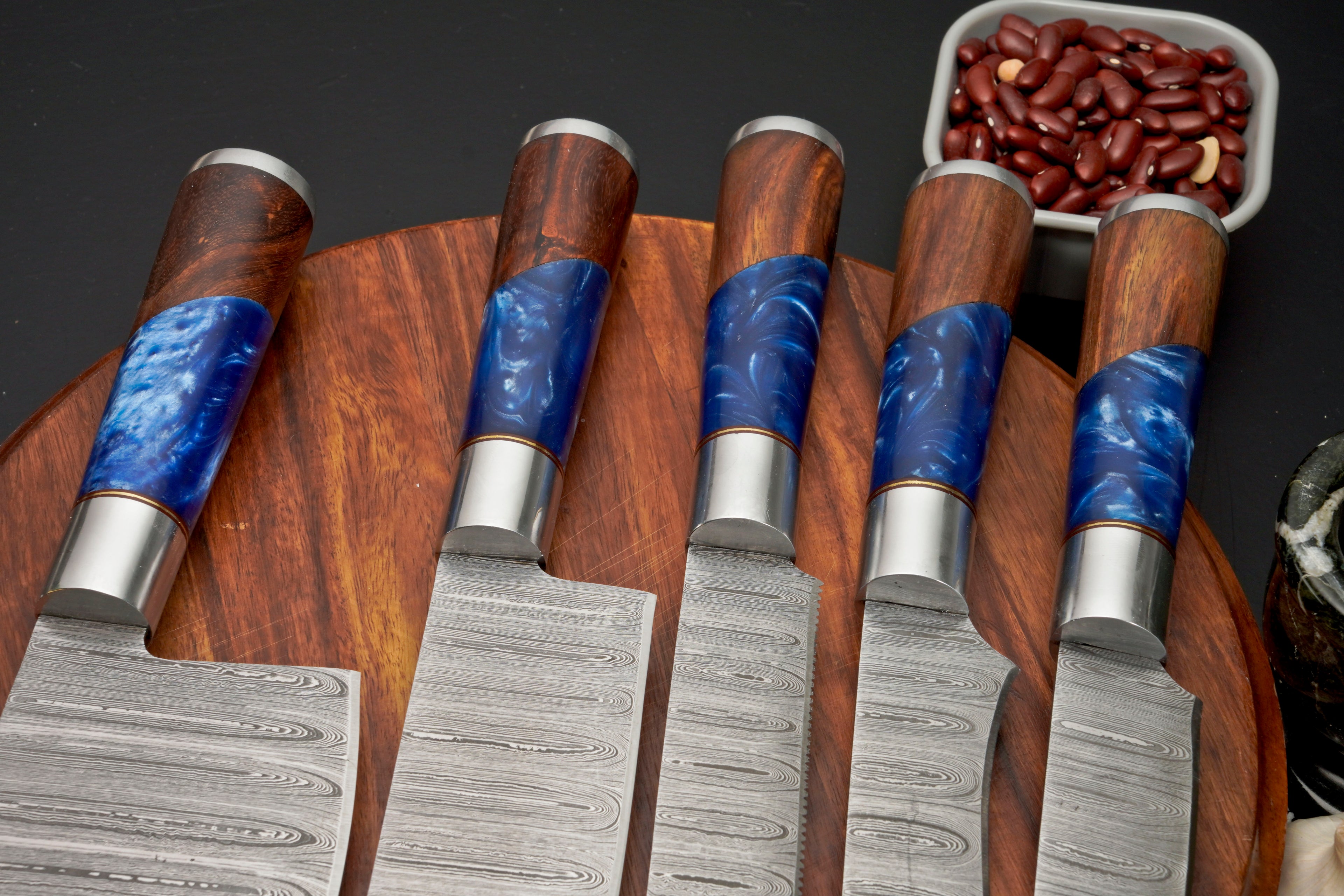 Handmade Damascus Steel Chef Knife Set, 5 Pieces Kitchen Knife Set with Leather Cover