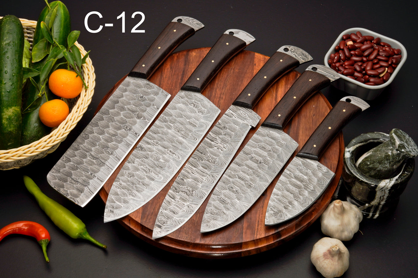 Custom Handmade Forged Damascus Steel Chef Set-Kitchen Knives Set W/ Leather Roll