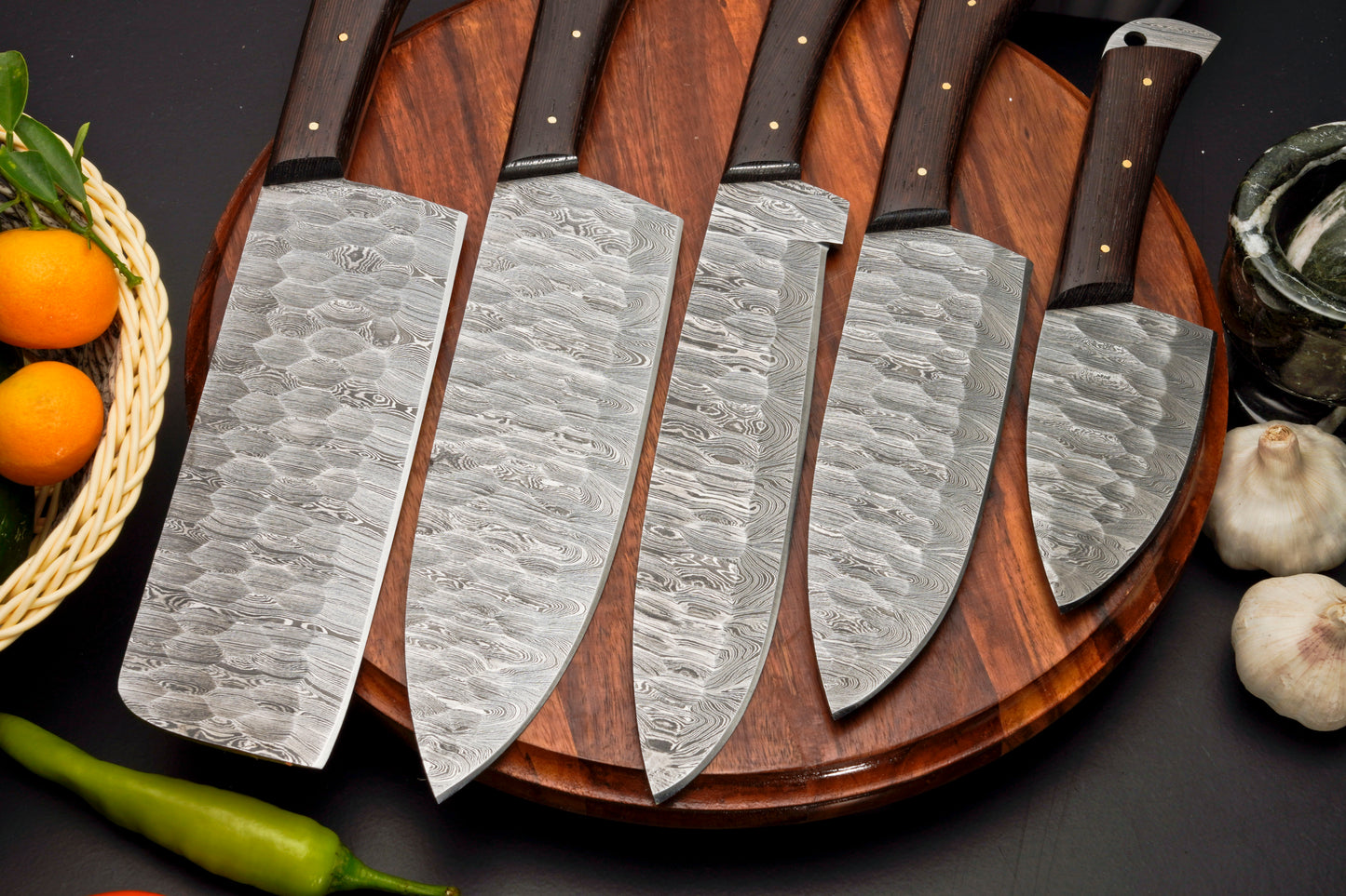 Custom Handmade Forged Damascus Steel Chef Set-Kitchen Knives Set W/ Leather Roll