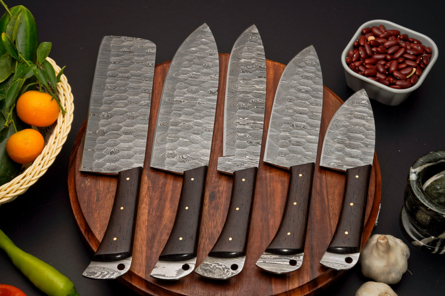 Custom Handmade Forged Damascus Steel Chef Set-Kitchen Knives Set W/ Leather Roll