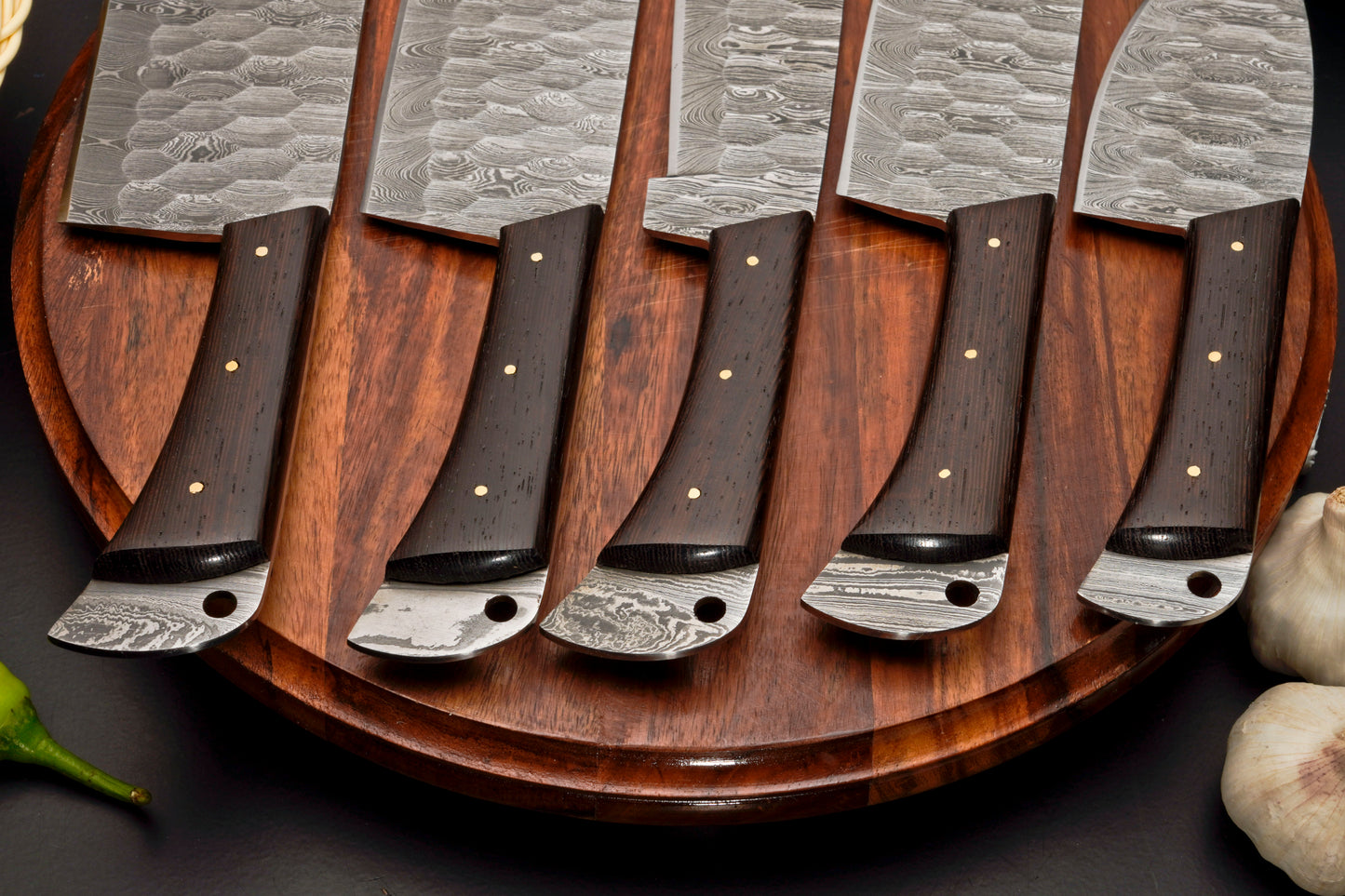 Custom Handmade Forged Damascus Steel Chef Set-Kitchen Knives Set W/ Leather Roll