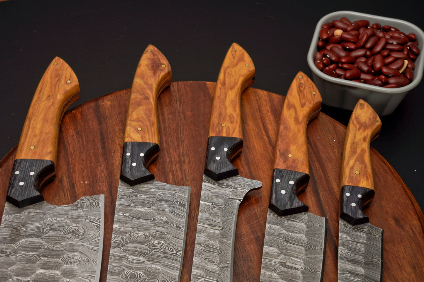 Handmade Forged Damascus Steel Chef Set-Artisanal Elegance 5-Piece Kitchen Knives Set