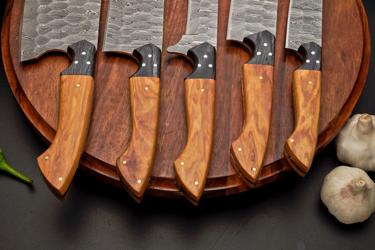 Handmade Forged Damascus Steel Chef Set-Artisanal Elegance 5-Piece Kitchen Knives Set