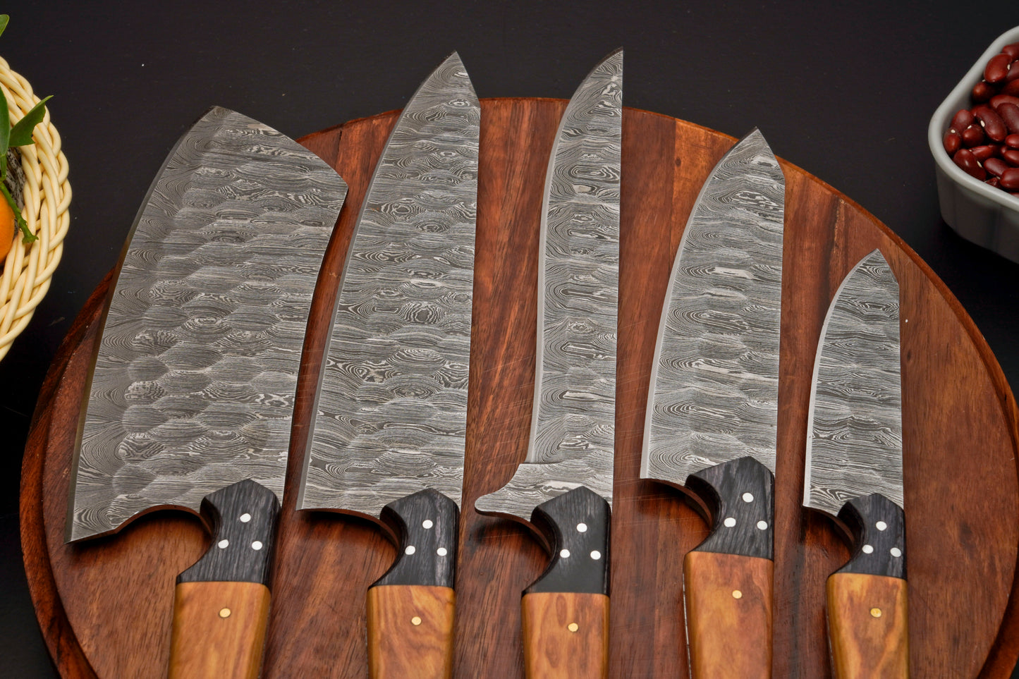 Handmade Forged Damascus Steel Chef Set-Artisanal Elegance 5-Piece Kitchen Knives Set