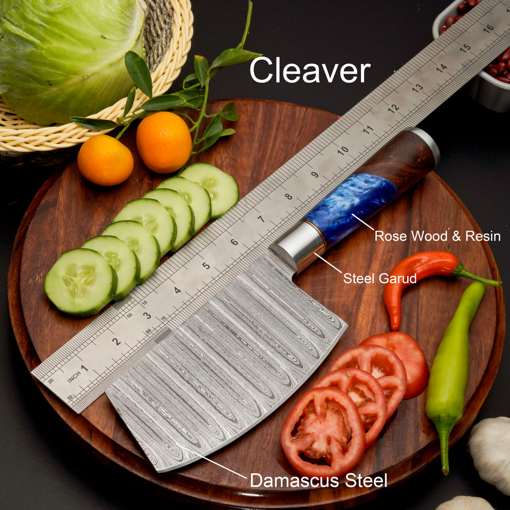 Handmade Damascus Steel Chef Knife Set, 5 Pieces Kitchen Knife Set with Leather Cover