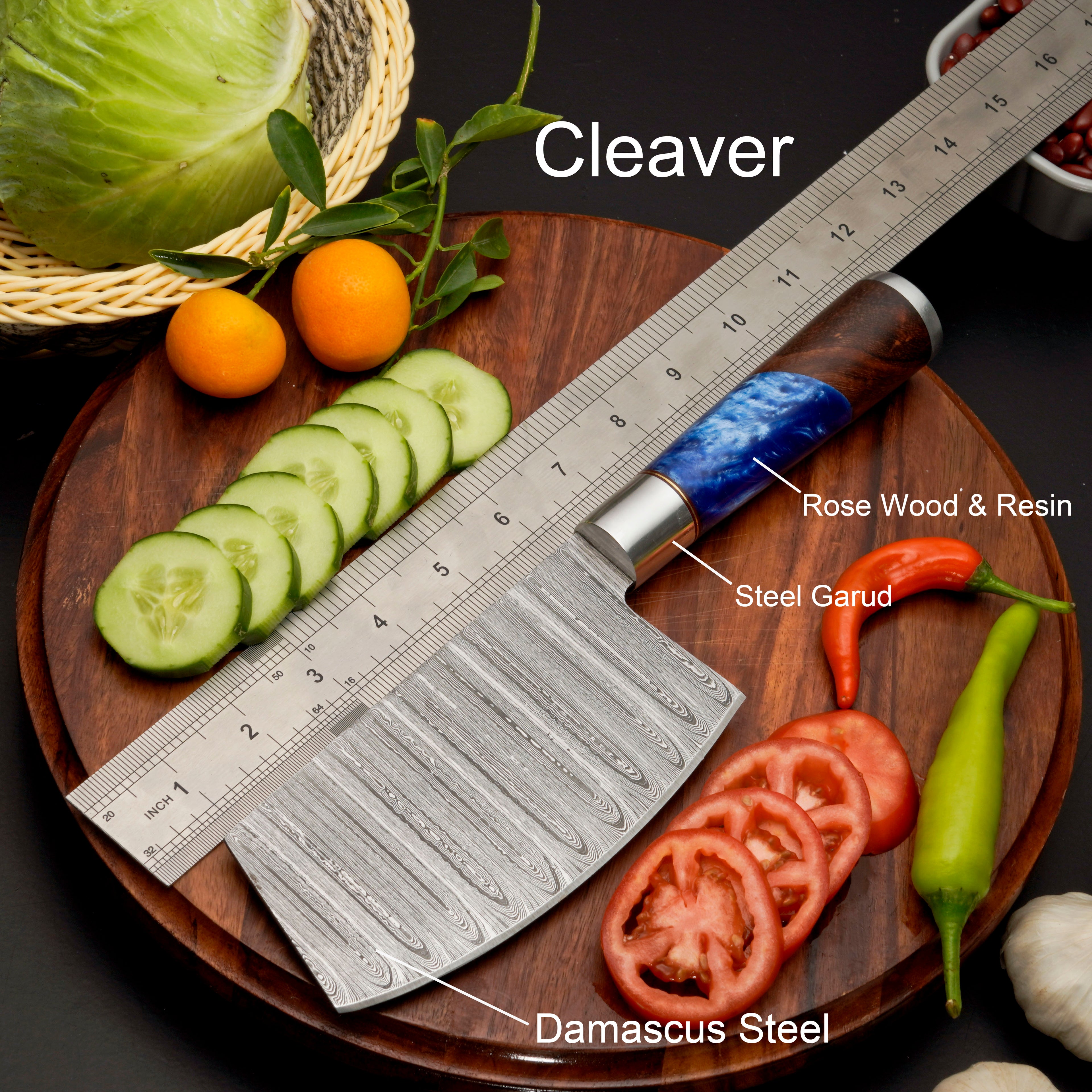 Handmade Damascus Steel Chef Knife Set, 5 Pieces Kitchen Knife Set with Leather Cover