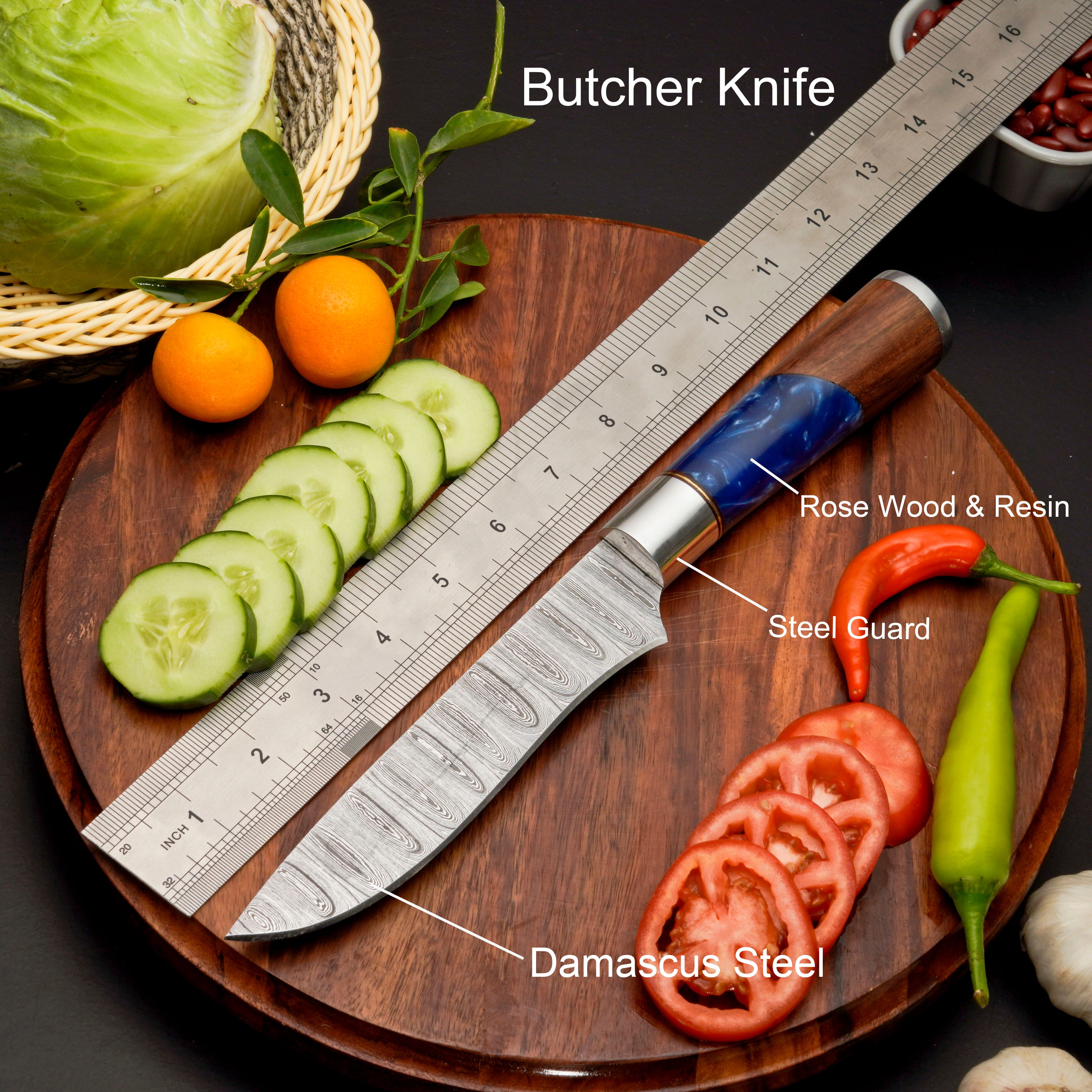 Handmade Damascus Steel Chef Knife Set, 5 Pieces Kitchen Knife Set with Leather Cover