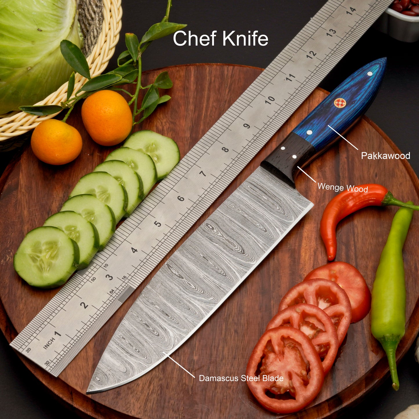 Custom Handmade Forged Damascus Steel Chef Set-Kitchen Knives Set W/ Leather Roll