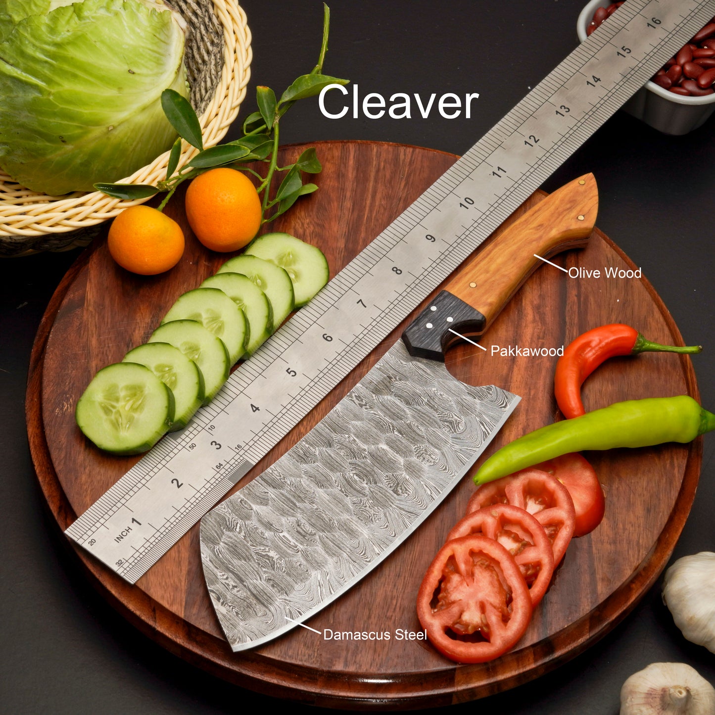 Handmade Forged Damascus Steel Chef Set-Artisanal Elegance 5-Piece Kitchen Knives Set