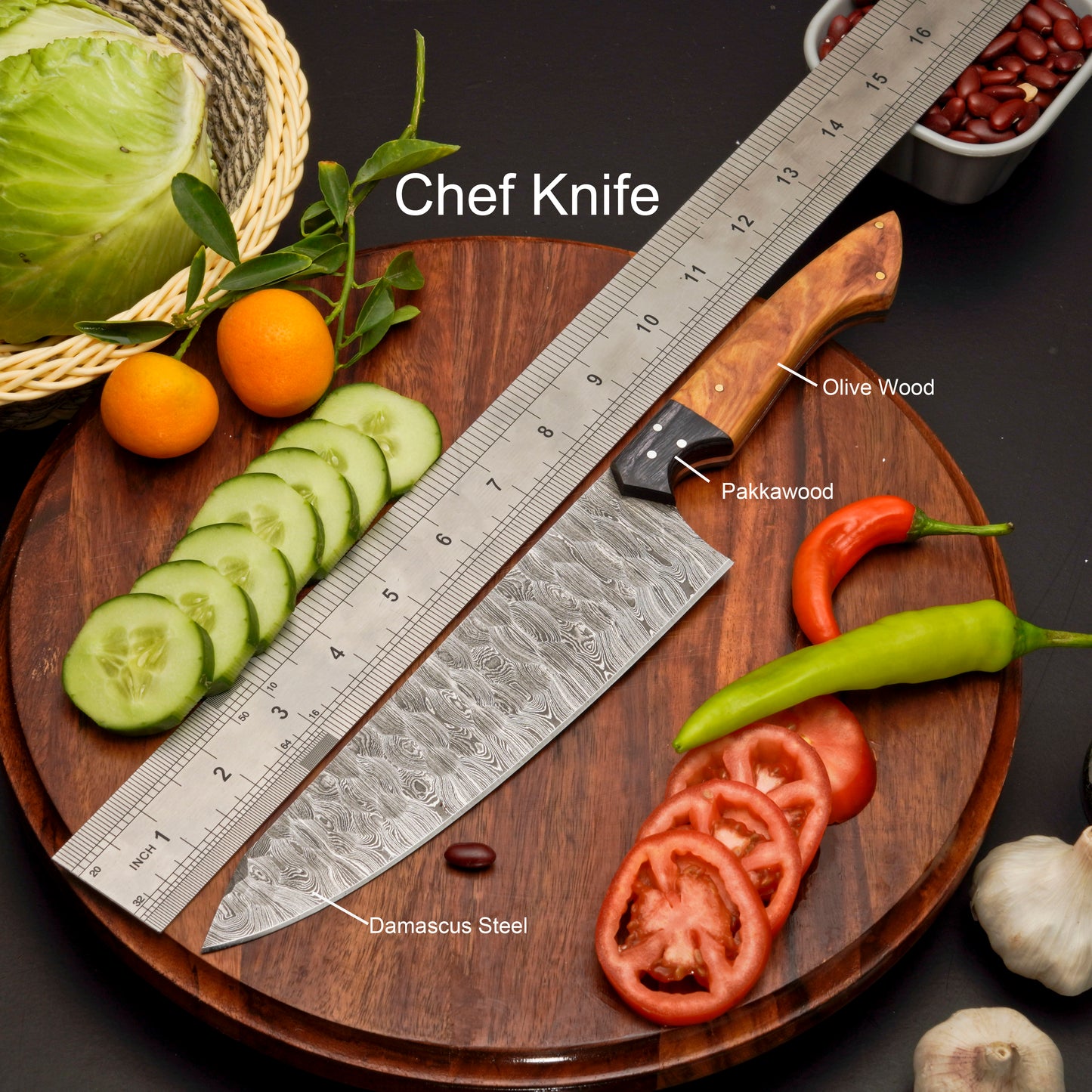 Handmade Forged Damascus Steel Chef Set-Artisanal Elegance 5-Piece Kitchen Knives Set