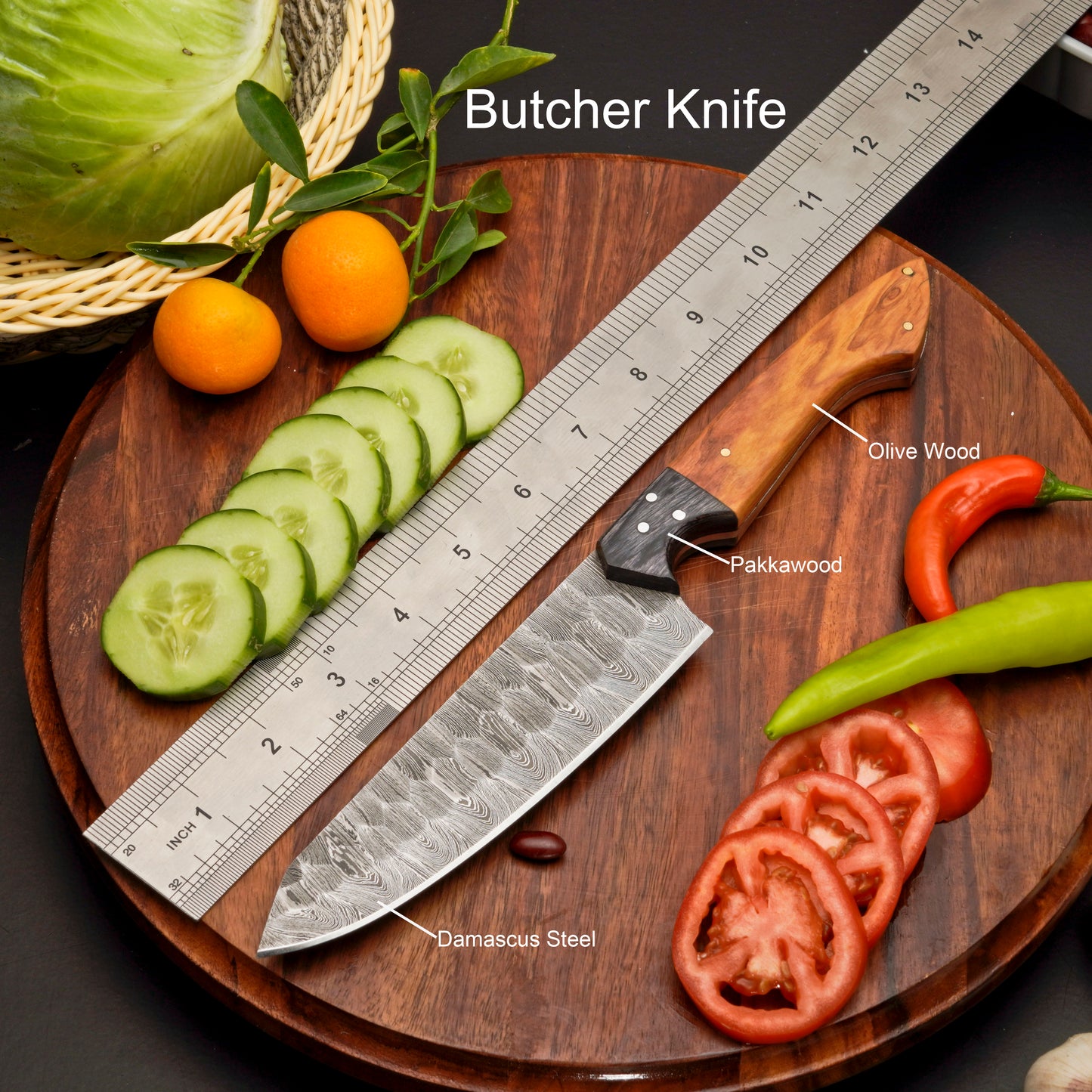 Handmade Forged Damascus Steel Chef Set-Artisanal Elegance 5-Piece Kitchen Knives Set