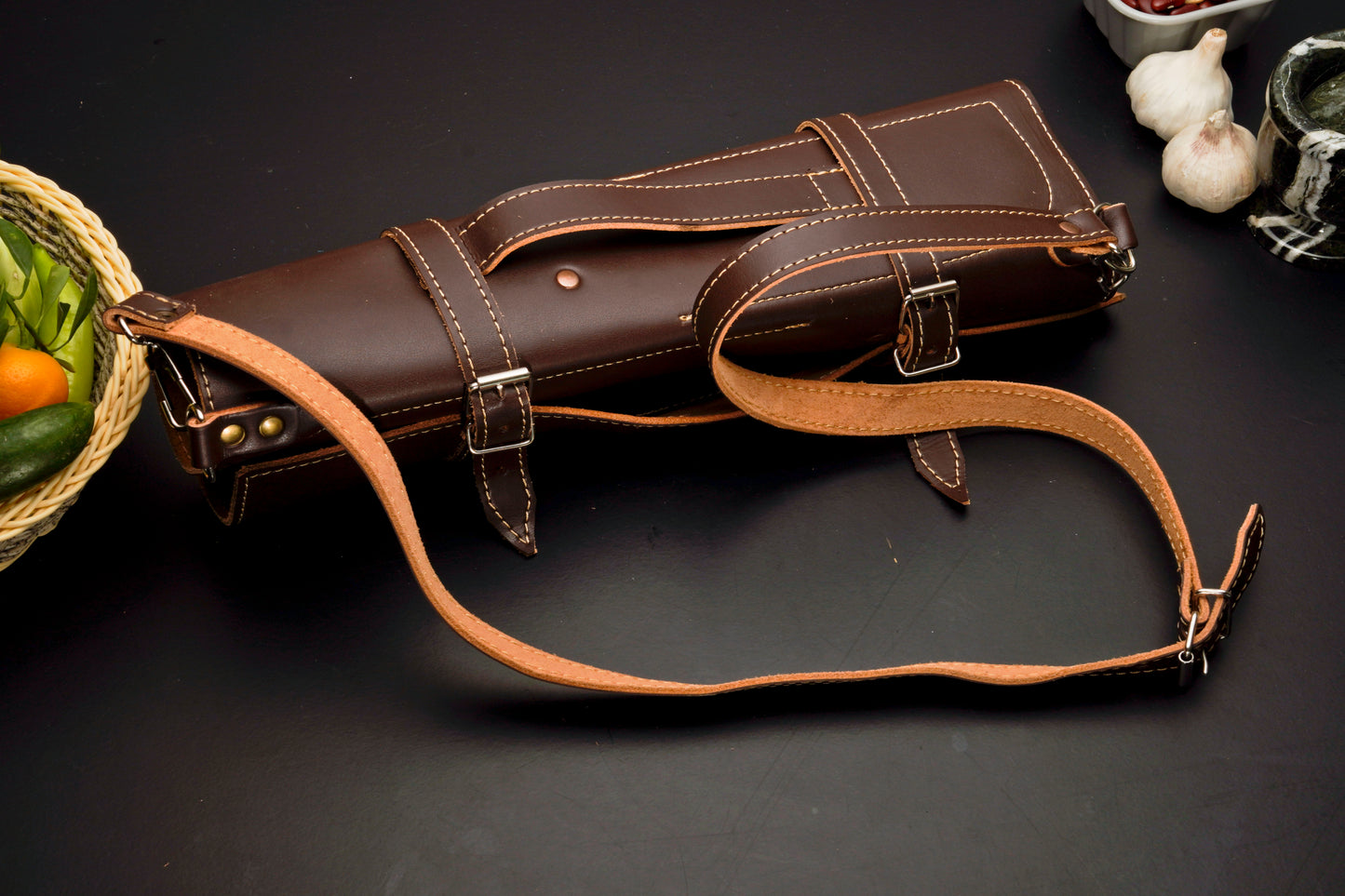 Custom Handmade Forged Damascus Steel Chef Set-Kitchen Knives Set W/ Leather Roll