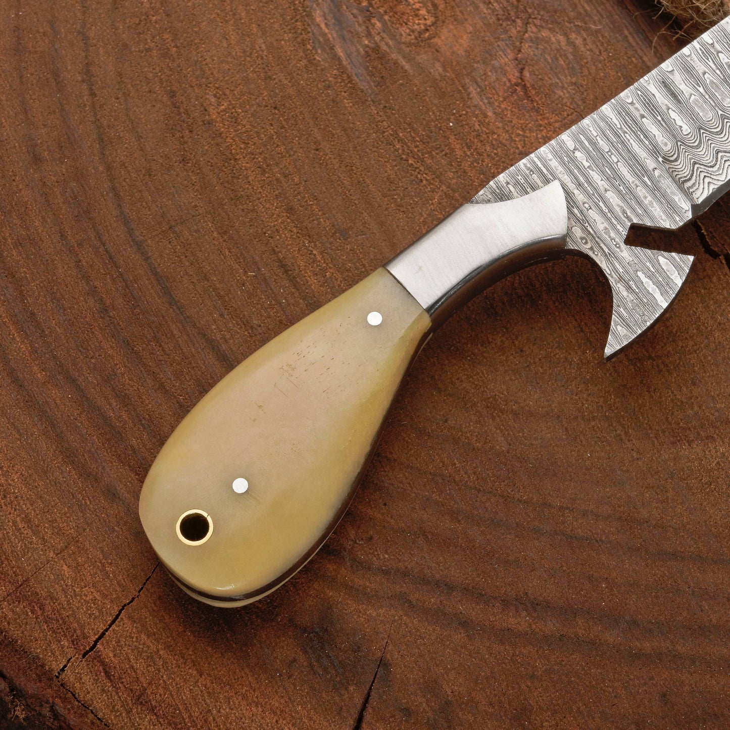 Custom Handmade Damascus Steel Bull Cutter Knife with Bone Handle