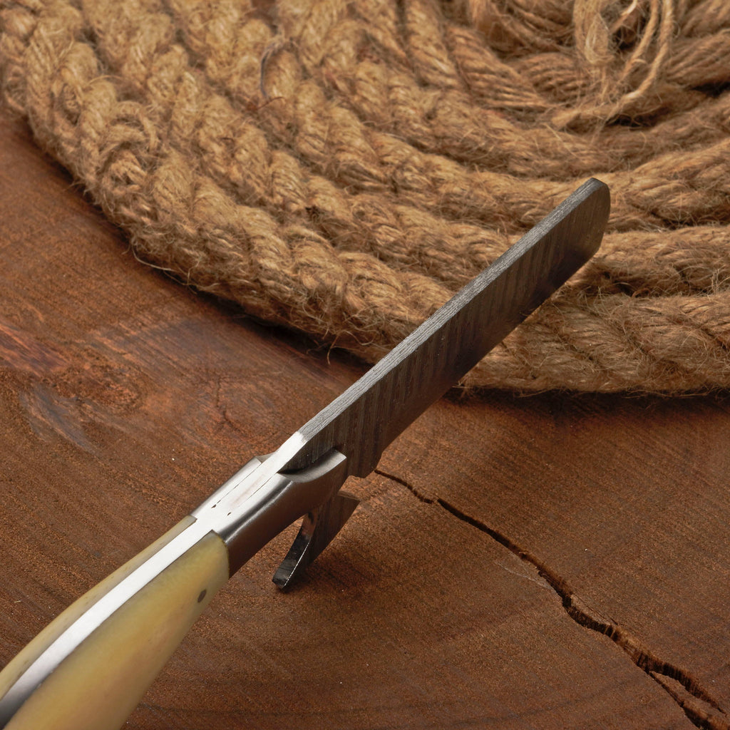 Custom Handmade Damascus Steel Bull Cutter Knife with Bone Handle