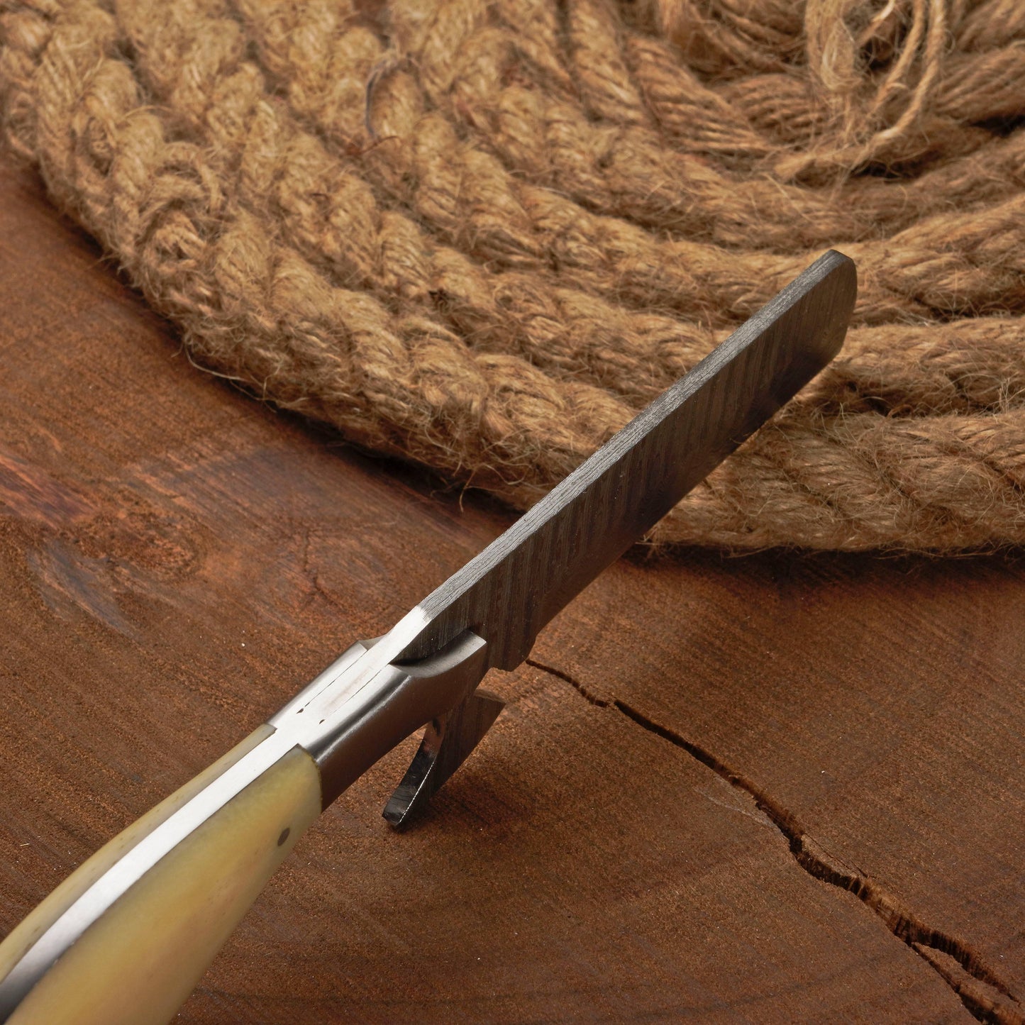 Custom Handmade Damascus Steel Bull Cutter Knife with Bone Handle