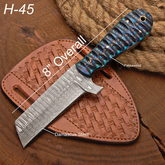 Custom Handmade Damascus Steel Bull Cutter Knife with Pakkawood  Handle