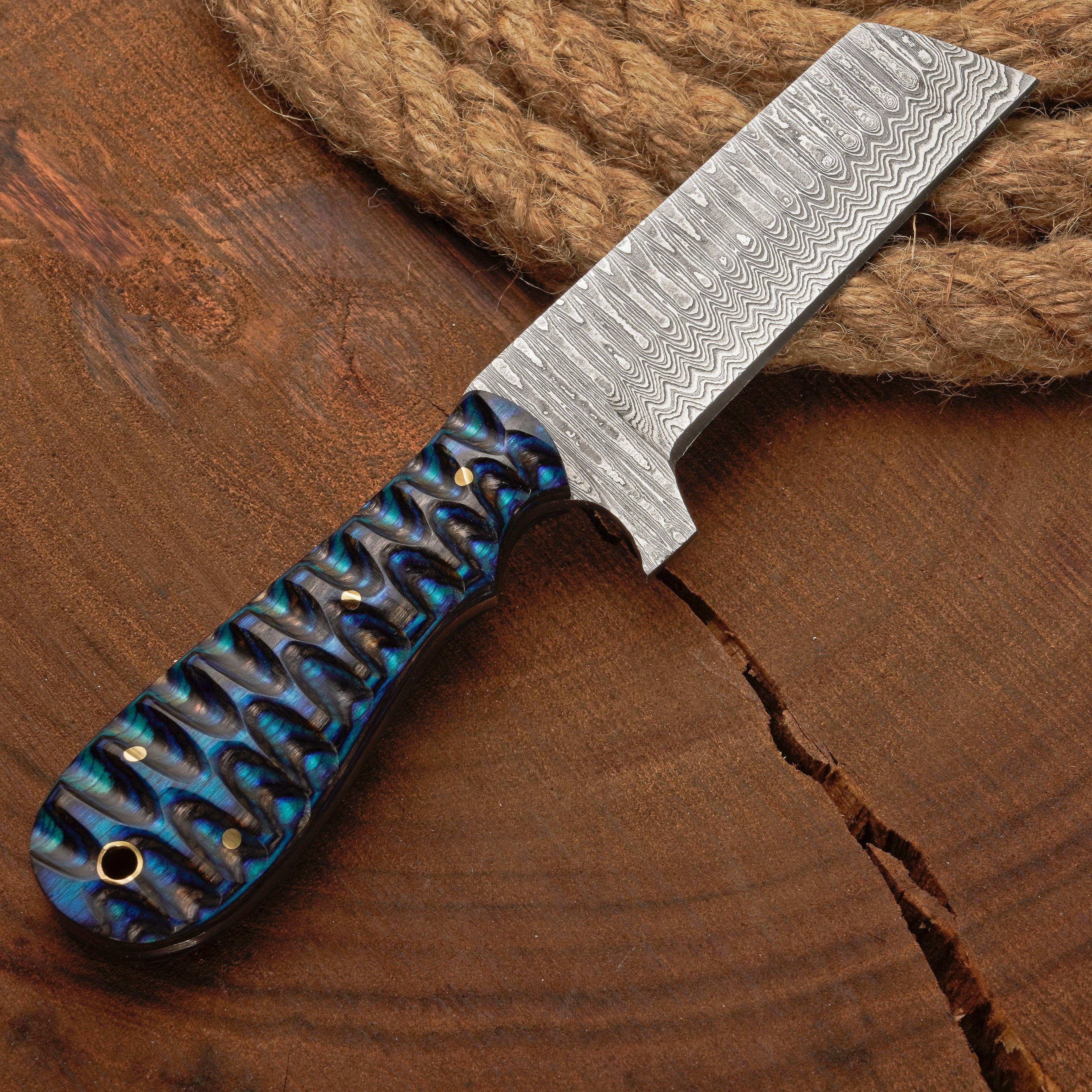 Custom Handmade Damascus Steel Bull Cutter Knife with Pakkawood  Handle