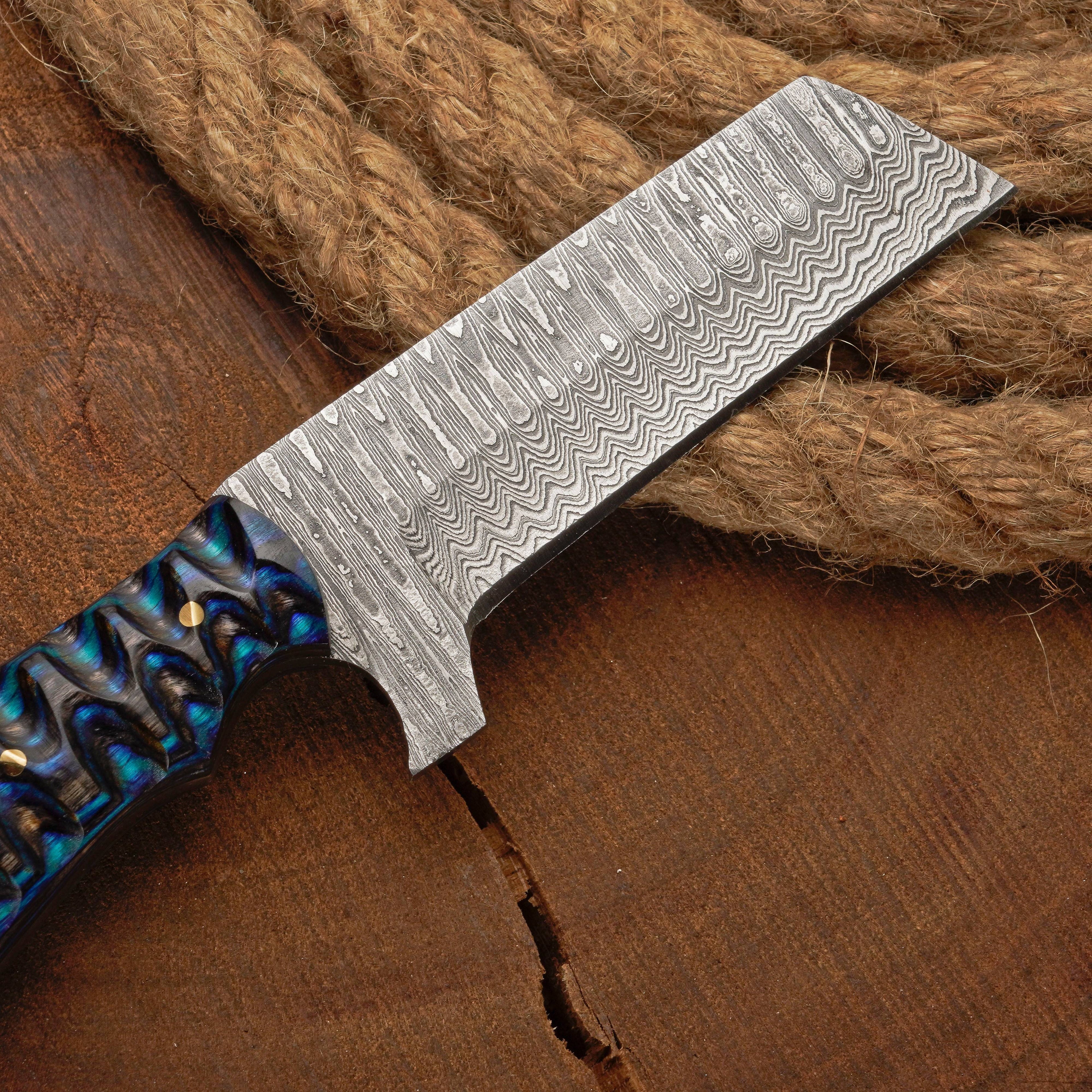 Custom Handmade Damascus Steel Bull Cutter Knife with Pakkawood  Handle