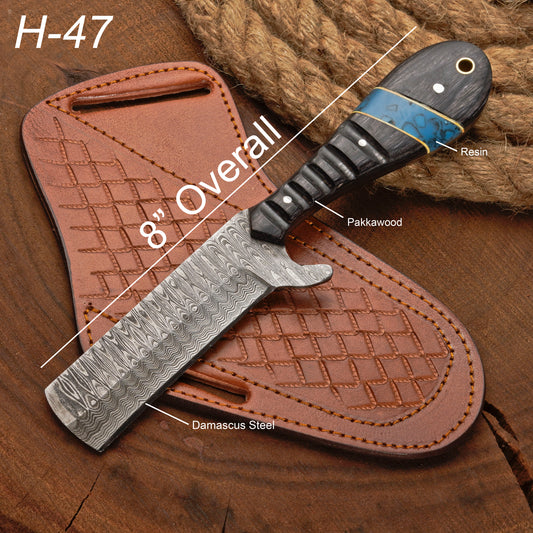 Handmade Forged Damascus Steel Bull Cutter Knife w/ Pakkawood Resin Handle | Damascus Blade