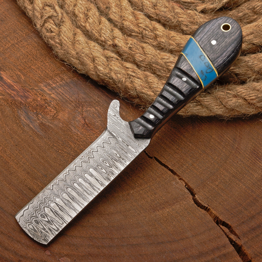 Handmade Forged Damascus Steel Bull Cutter Knife w/ Pakkawood Resin Handle | Damascus Blade