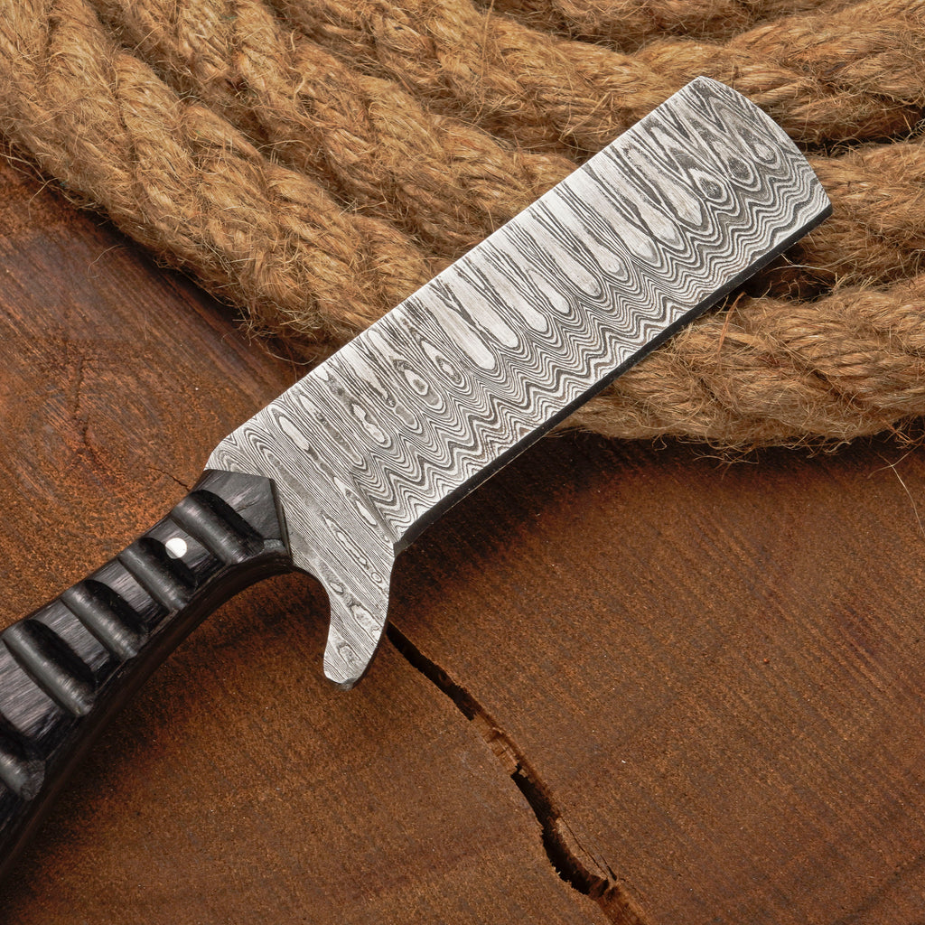 Handmade Forged Damascus Steel Bull Cutter Knife w/ Pakkawood Resin Handle | Damascus Blade