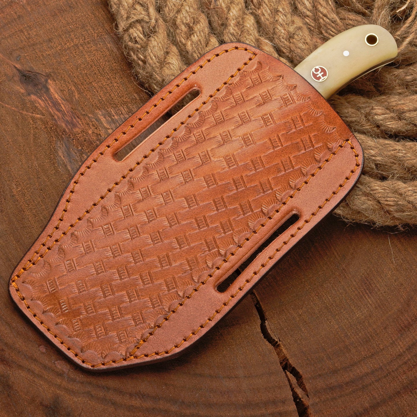 Custom Handmade Damascus Steel Bull Cutter Knife w/ Rosewood & Bone Handle | Damascus Blade