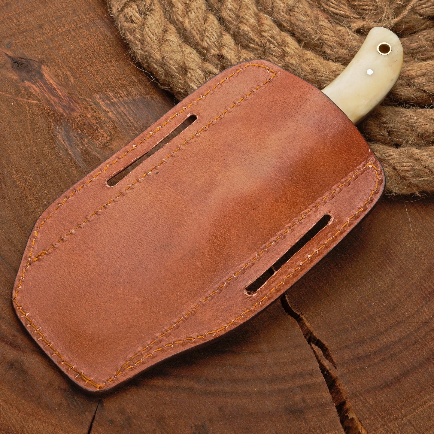 Custom Handmade Damascus Steel Bull Cutter Knife w/ Rosewood & Bone Handle | Damascus Blade