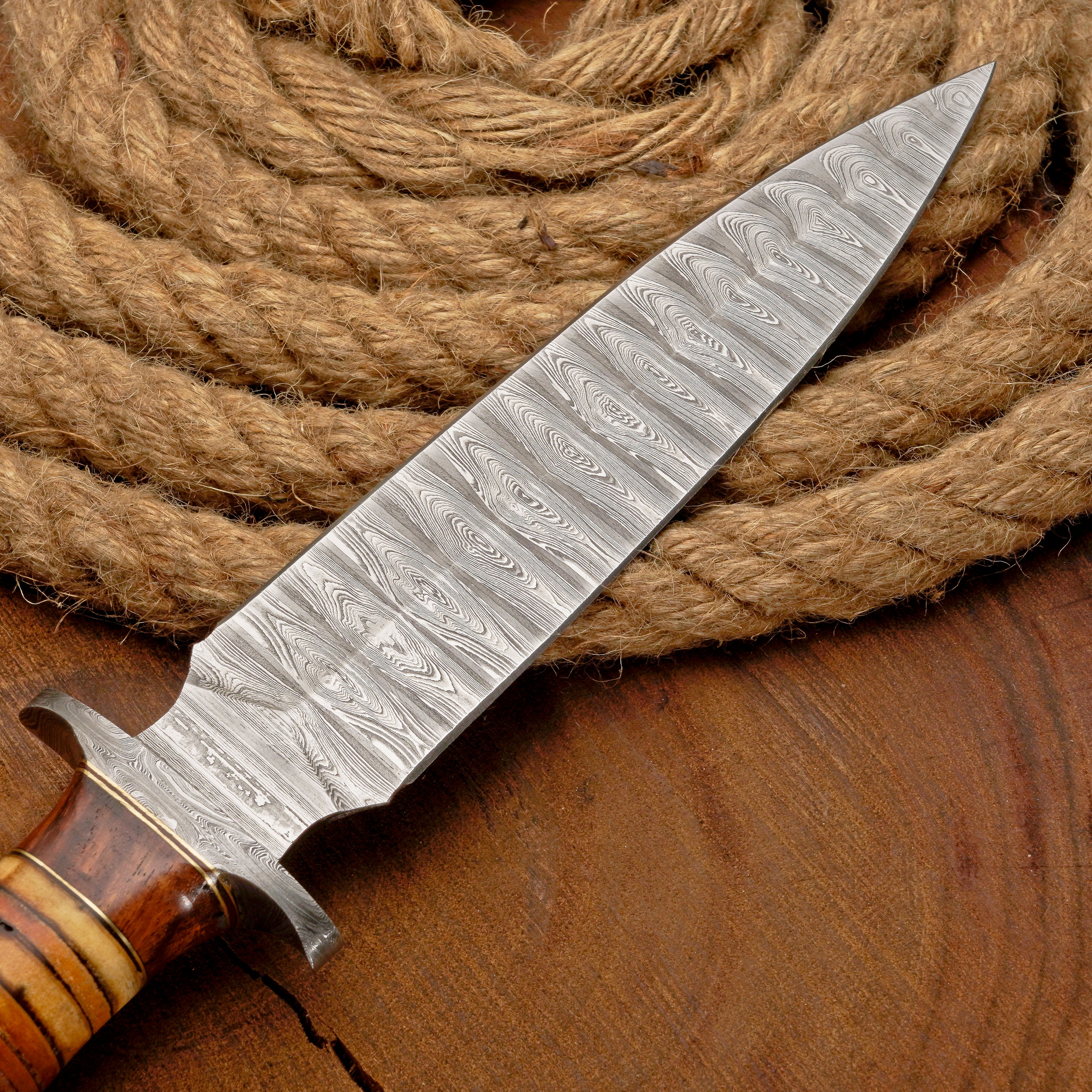 Custom Handmade Damascus Steel Dagger Knife with Leather Stack Handle