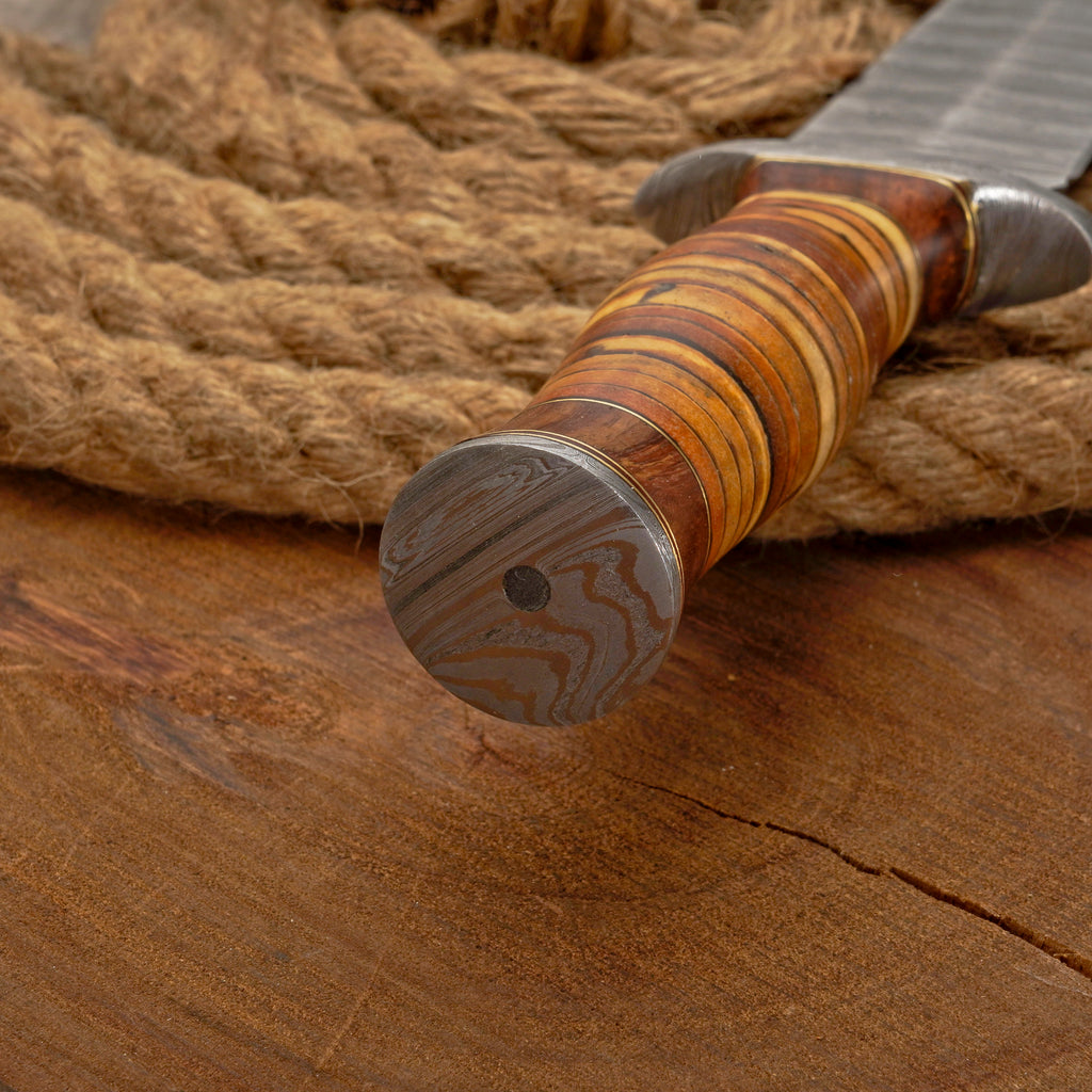 Custom Handmade Damascus Steel Dagger Knife with Leather Stack Handle