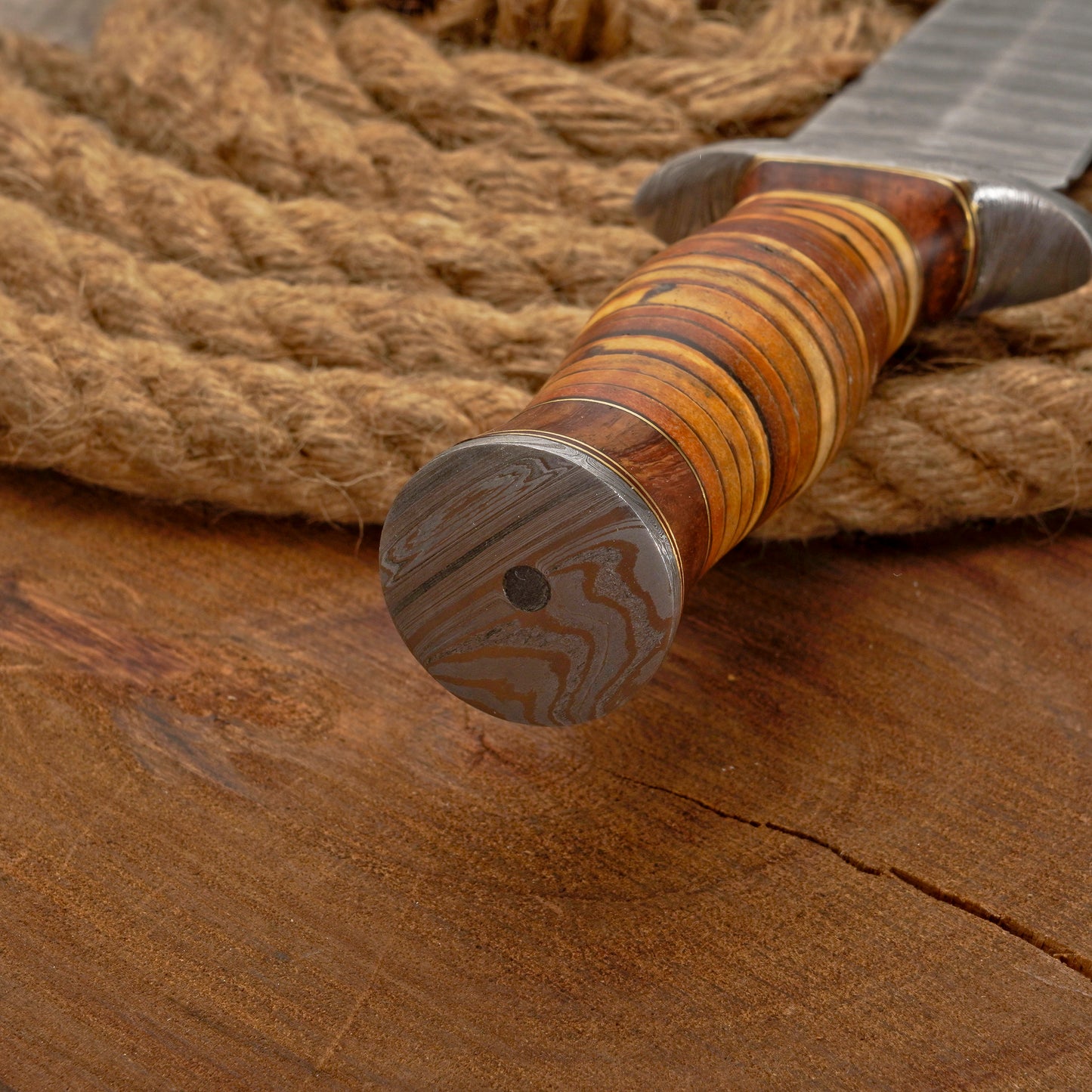 Custom Handmade Damascus Steel Dagger Knife with Leather Stack Handle