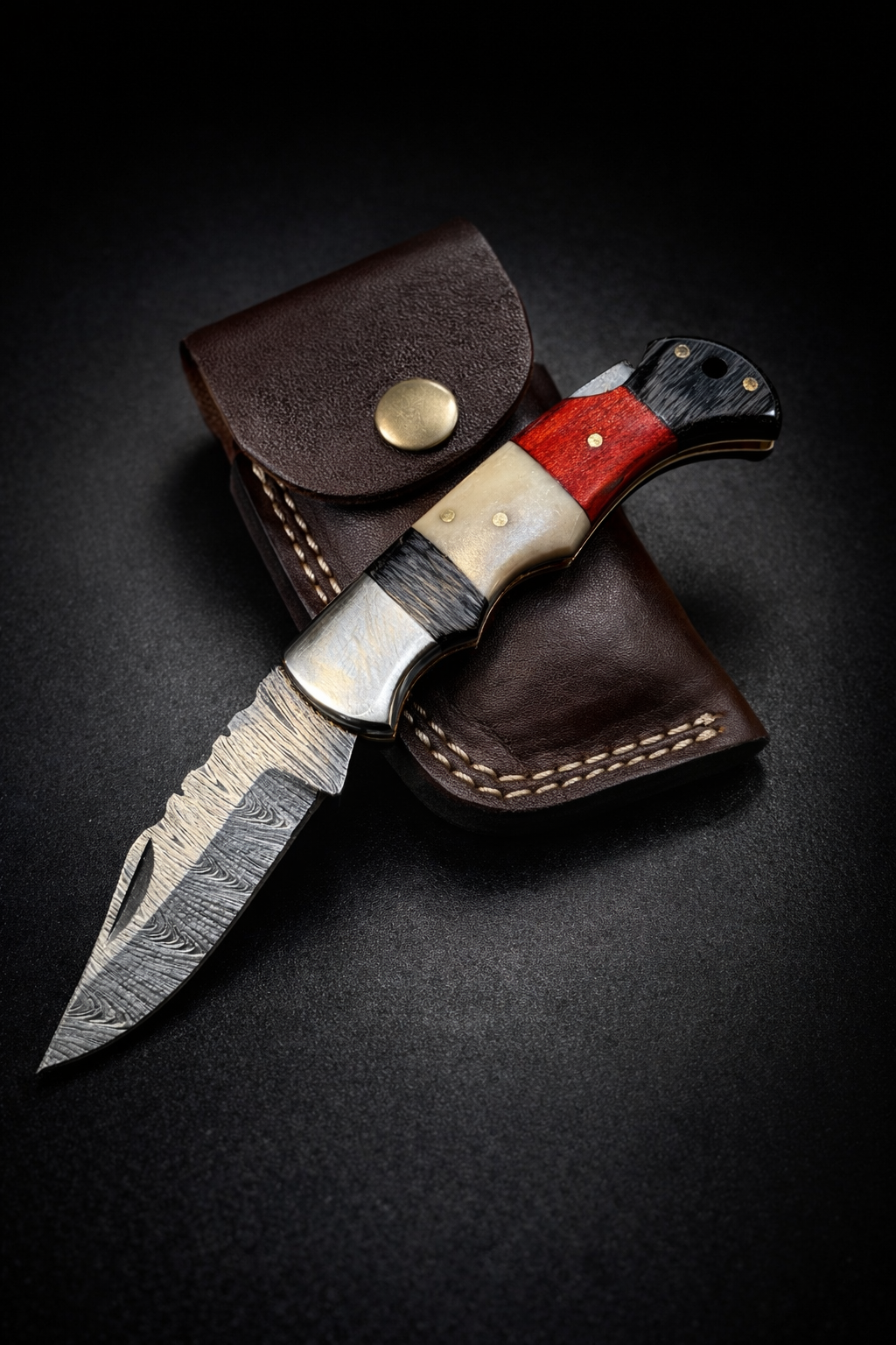 Custom Made Damascus Steel Hunting Pocket Knife | Folding Damascus Blade Camping Knife