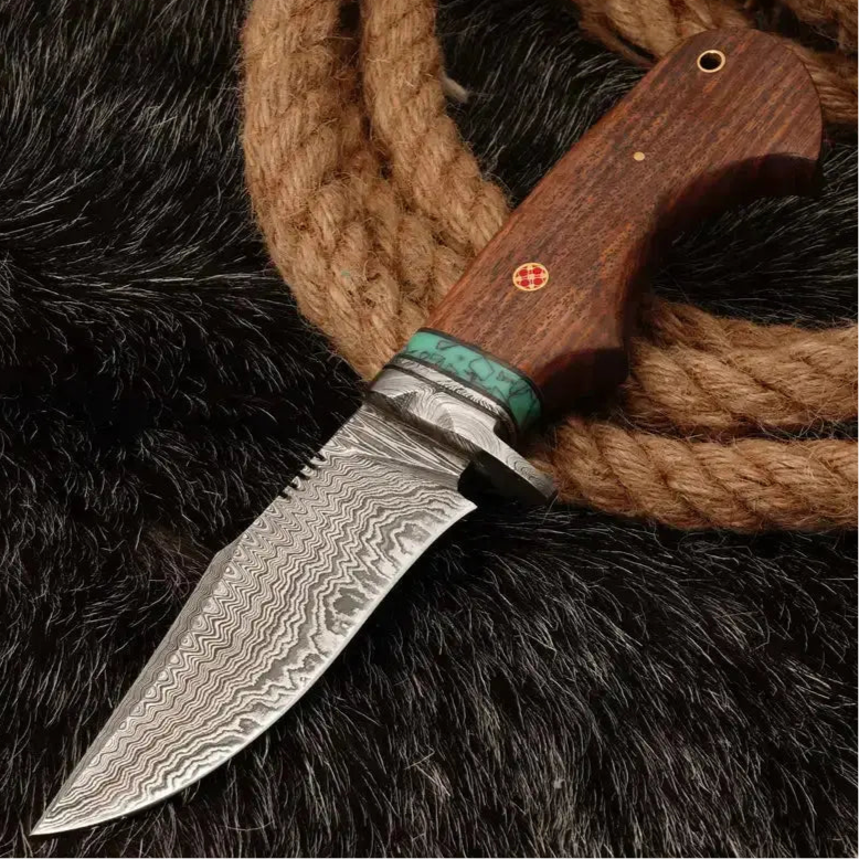 10" Custom Handmade Damascus Steel Hunting Knife W/ Wood Handle-Best Fixed Blade Knife