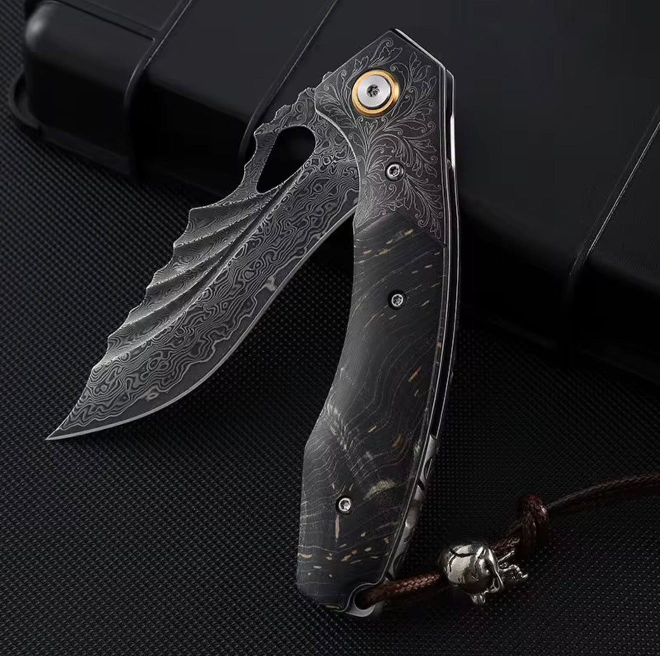 VG-10 Japanese Damascus Pocket Knife – Folding EDC Knife with Stained Maple Burl Handle