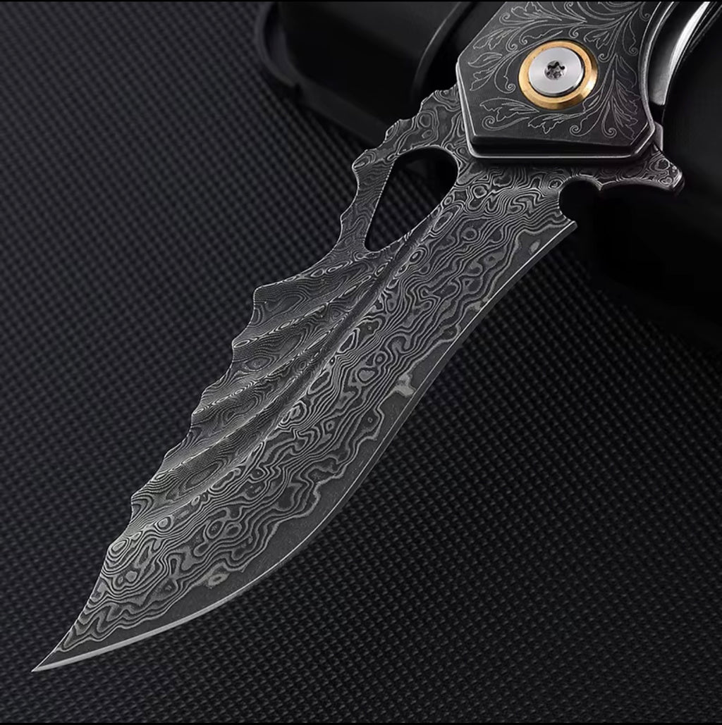 VG-10 Japanese Damascus Pocket Knife – Folding EDC Knife with Stained Maple Burl Handle