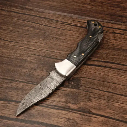 Hand Made Damascus Steel Folding Pocket Knife-Camping Folding Utility Knife - Hunt Craft Knives