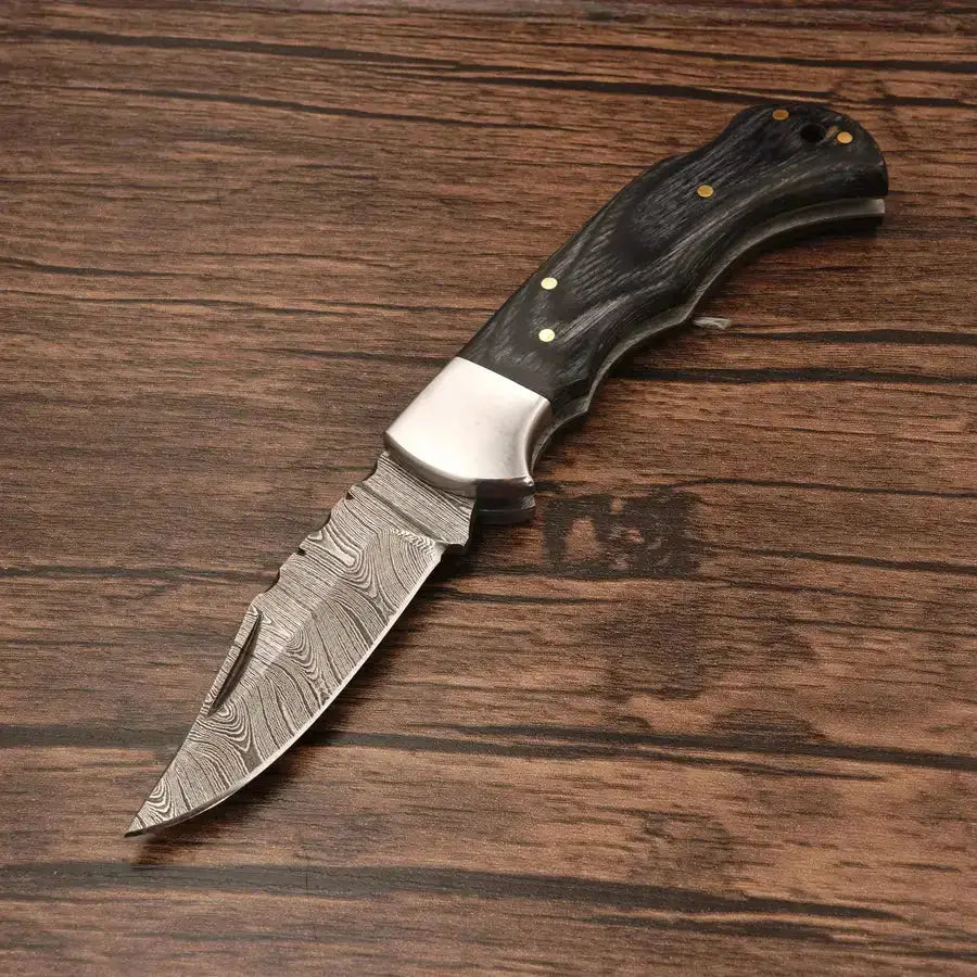 Hand Made Damascus Steel Folding Pocket Knife-Camping Folding Utility Knife - Hunt Craft Knives