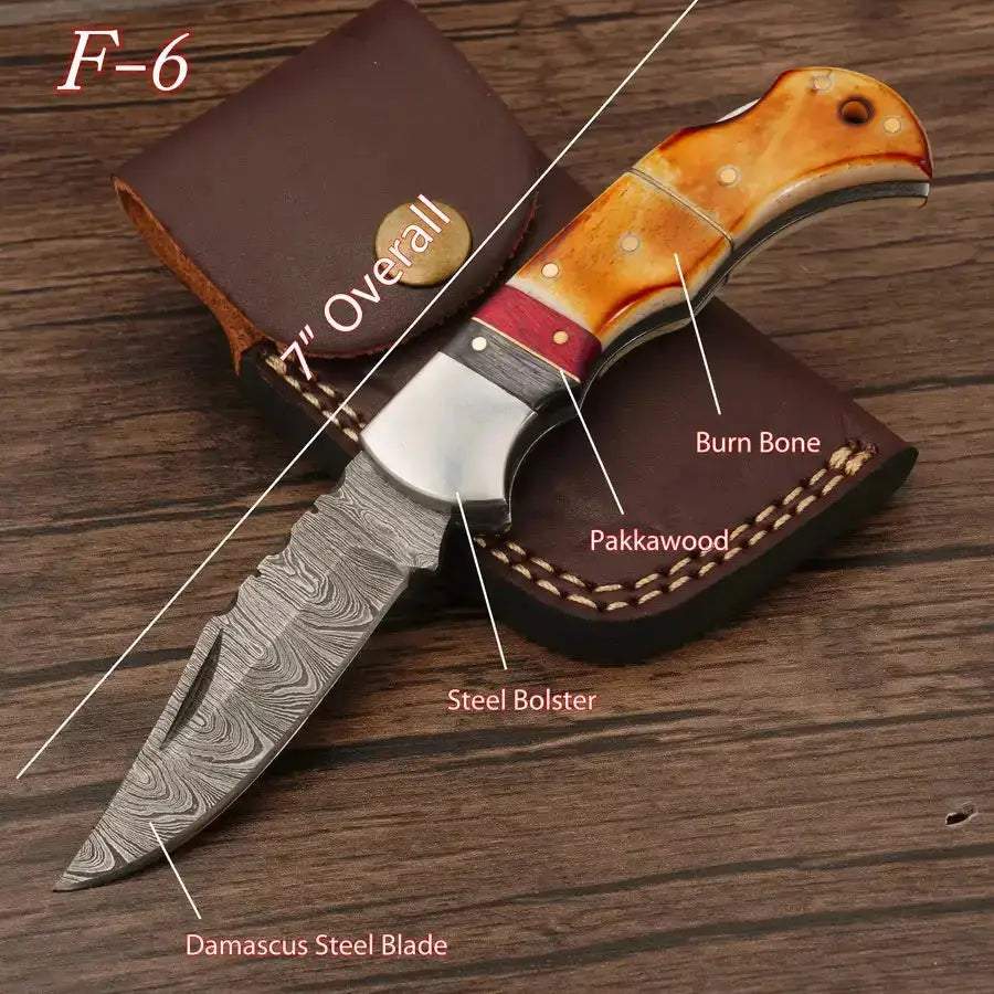 Handcraft Damascus Steel Hunting Pocket Knife-Camping Folding Blade With Burn Horn & Pakka Wood Handle - Hunt Craft Knives